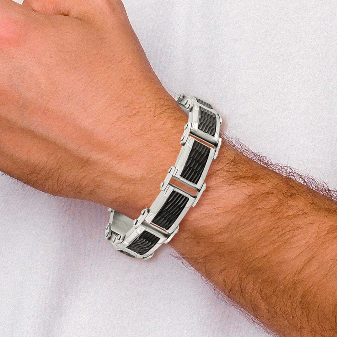 IceCarats Stainless Steel Black 9 Inch Link Chain Bracelet for Men & Women - Durable Fashion Jewelry for Everyday Wear, Parties & Gifts