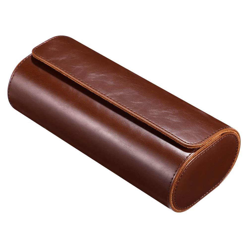 **JACHJIN Leather Travel Watch Case – 3 Slots Portable Watch Box Organizer for Men & Women (Brown) – Perfect for Travel, Business & Daily Storage**