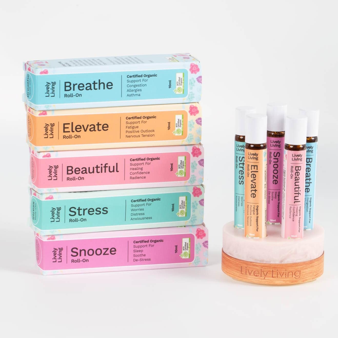 5-Pack Roll On Essential Oils with Bonus Stand - Portable Aromatherapy for Stress Relief, Sleep & Travel
