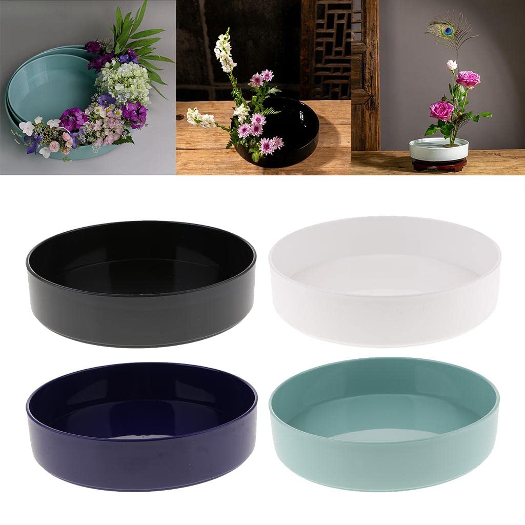 Black Plastic Round Ikebana Suiban Vase - 23cm Bonsai Flower Pot Container for Japanese Floral Arrangement, Zen Decor & Table Centerpiece