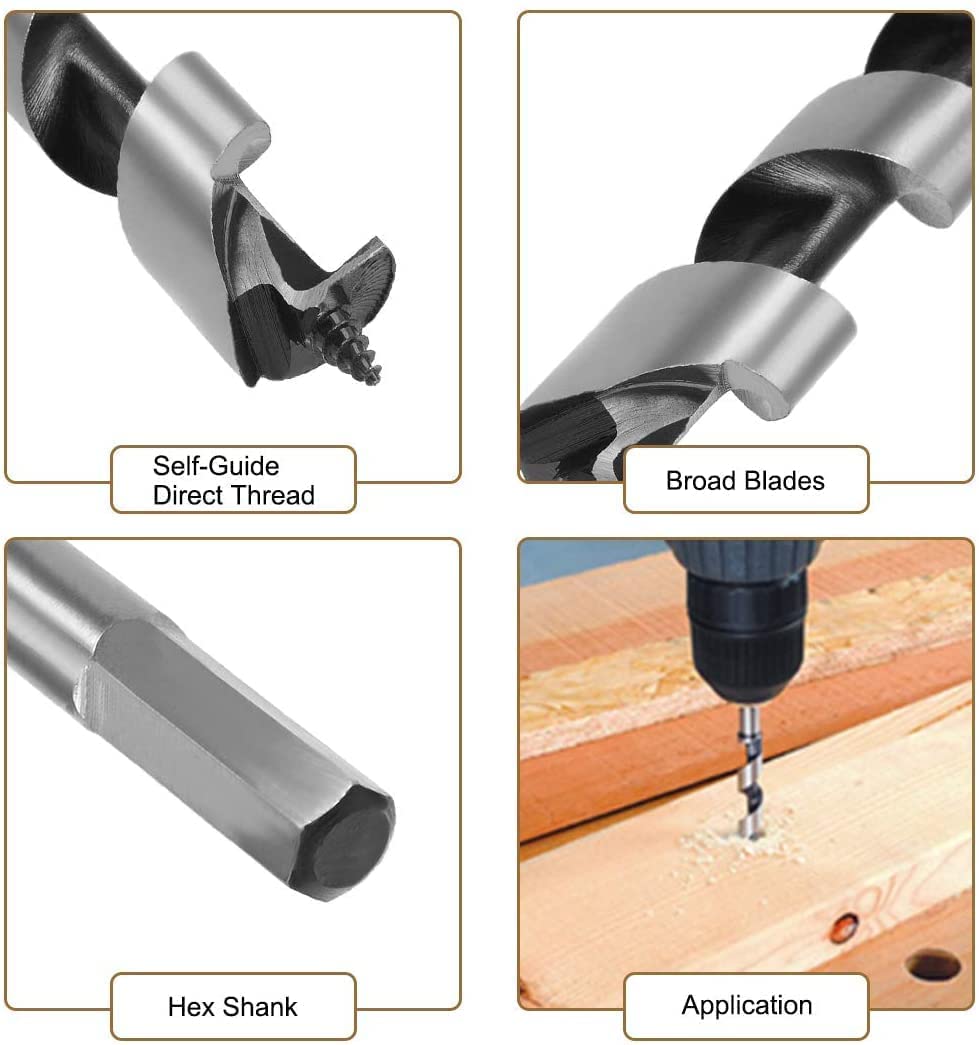 Auniwaig Auger Drill Bit - 18mm Hex Shank Wood Boring Bit, High Speed Steel for Electric Bench Drill | Perfect for Woodworking, Carpentry & DIY Projects