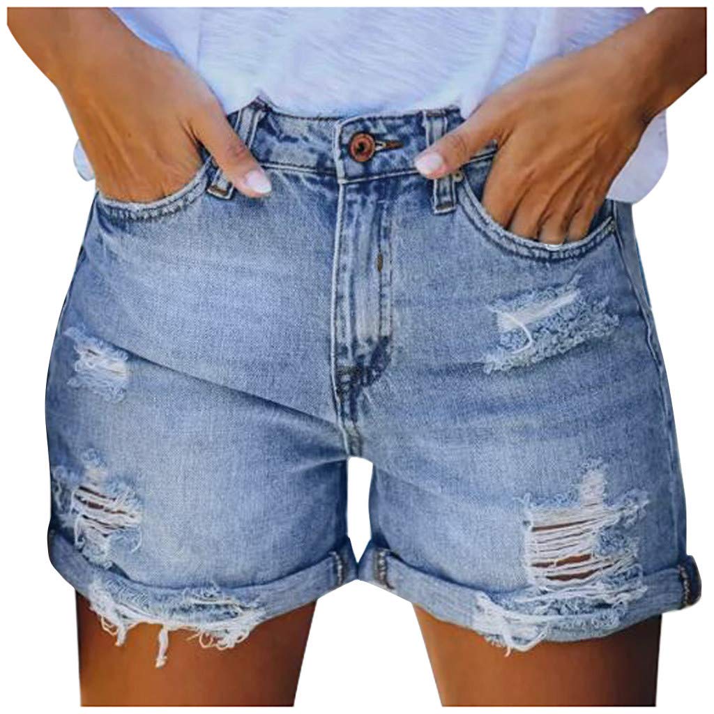 ZYNIC Women's High Rise Stretch Denim Shorts - Boyfriend Style with Frayed Hem & Rolled Cuff - Comfortable Athletic Jean Shorts for Teens & Women | Perfect for Summer, Beach, Gym & Casual Wear