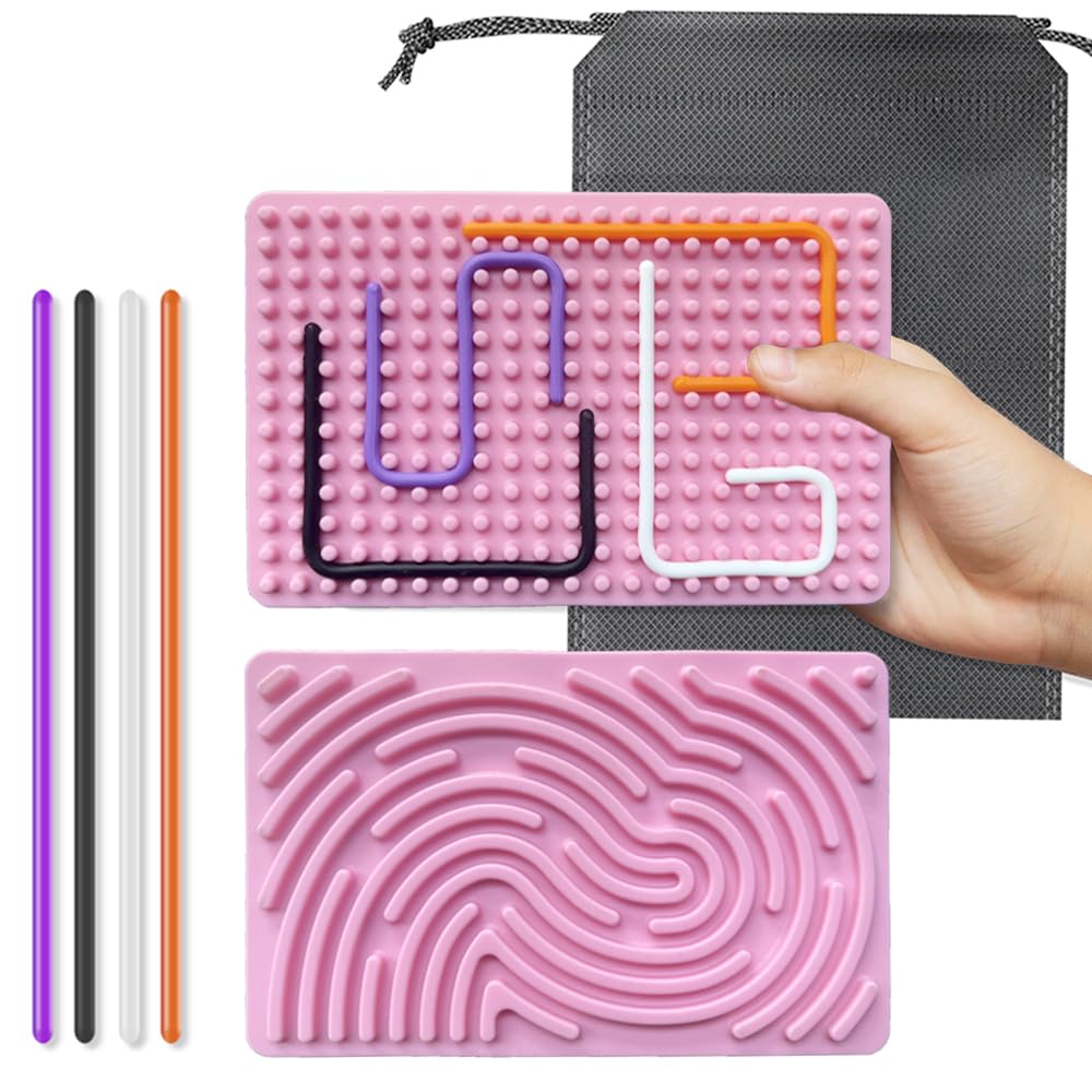 Sensory Fidget Board for Kids & Adults - Quiet Stress Relief Toy for Anxiety, ADHD, Autism - Portable Travel Sensory Activity Board with 20 Strings & Carry Bag (Pink) - Perfect for Classroom, Office, Travel & Home Use