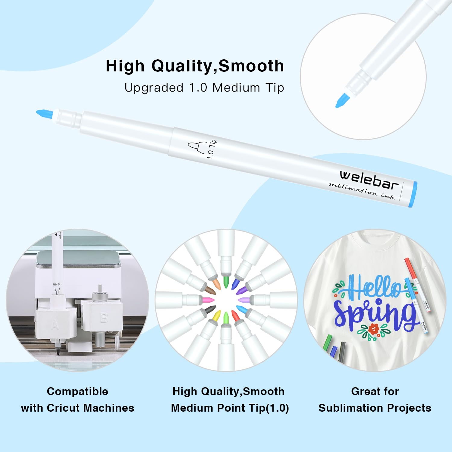 Premium Sublimation Ink Markers for Cricut Maker 3/Maker/Explore 3/Air 2/Air - 1.0mm Medium Point Heat Transfer Pens for DIY T-Shirts, Mugs, Tumblers & Easy Press Projects - Perfect for Custom Crafts & Personalized Gifts