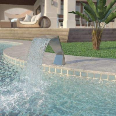 Stainless Steel Pool Fountain with Waterfall Feature - 64x30x52cm Silver Outdoor Waterfall for In-Ground Pools, Swimming Pools, Garden & Pond Decor | Perfect for Backyard Relaxation & Landscape Design