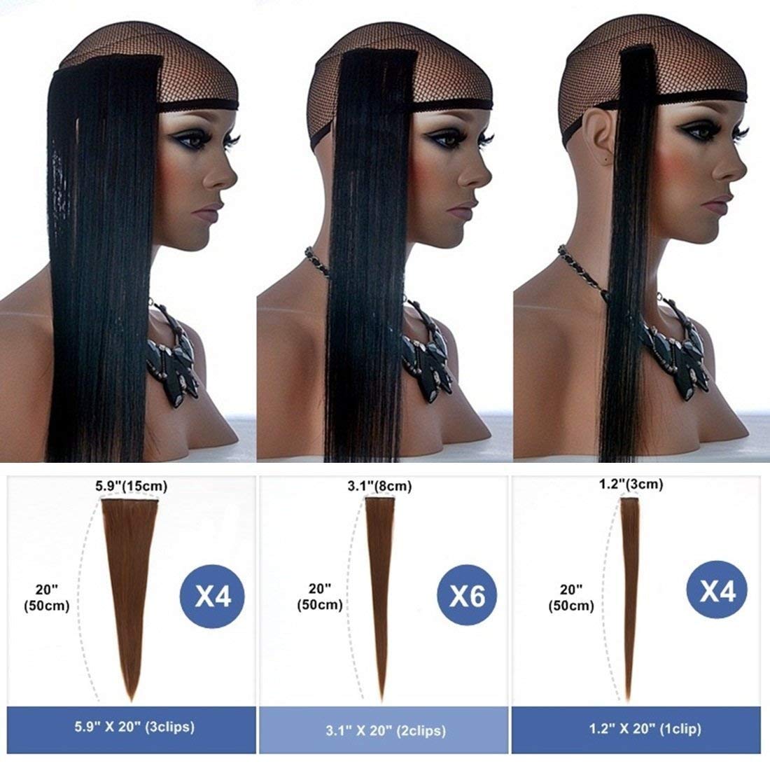 Natural Feel Straight Silky Synthetic Hair Extensions for Women & Girls - 5 Clip-in Dark Brown Hairpieces | Perfect for Daily Styling, Parties & Special Occasions