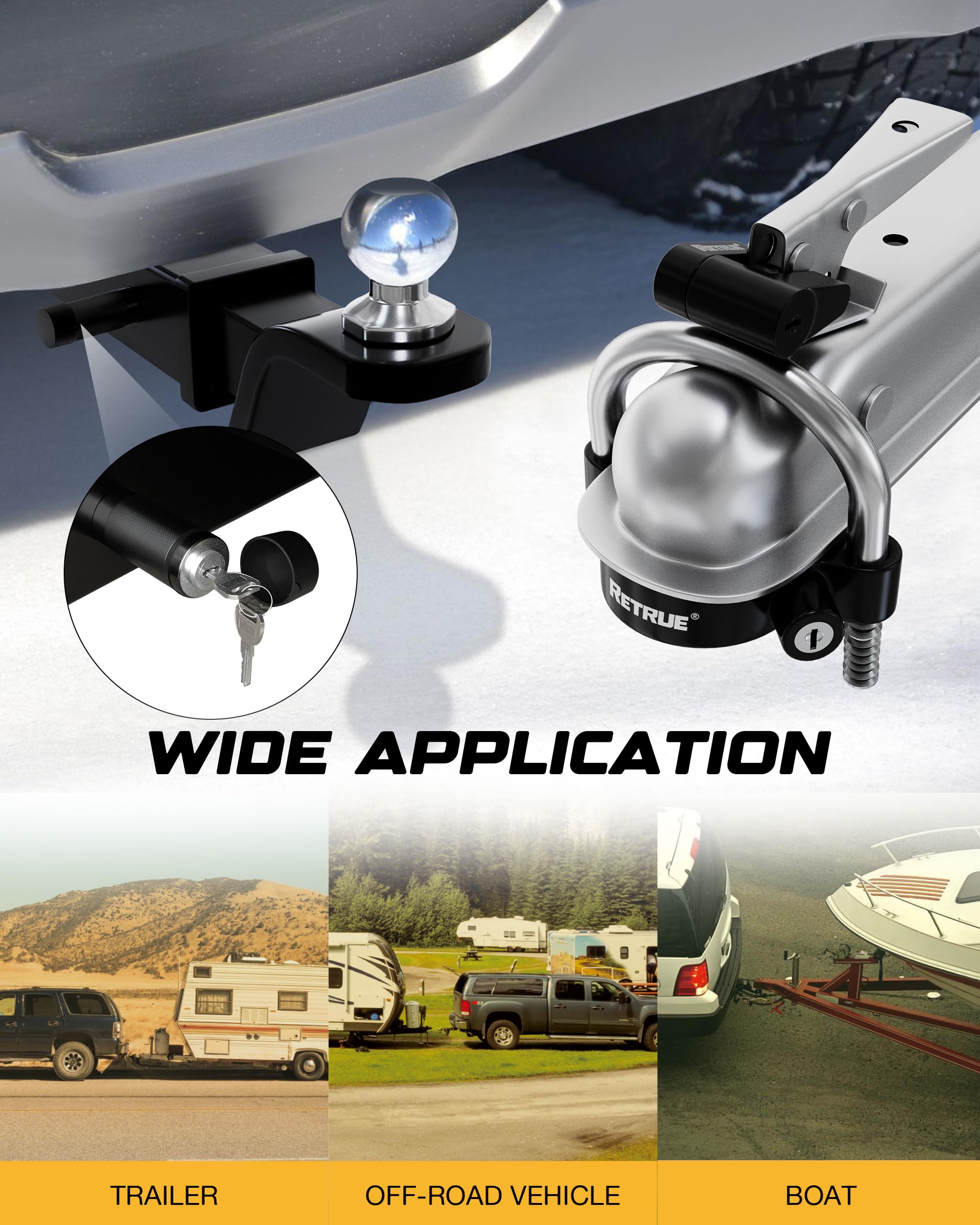 Keyed Alike Trailer Lock Set - Universal Coupler Lock, Dual Hitch Receiver Pin Lock & Trailer Tongue Lock - Heavy Duty Black Security Kit for Towing & Storage | Perfect for Trailers, Boats, RVs & Campers