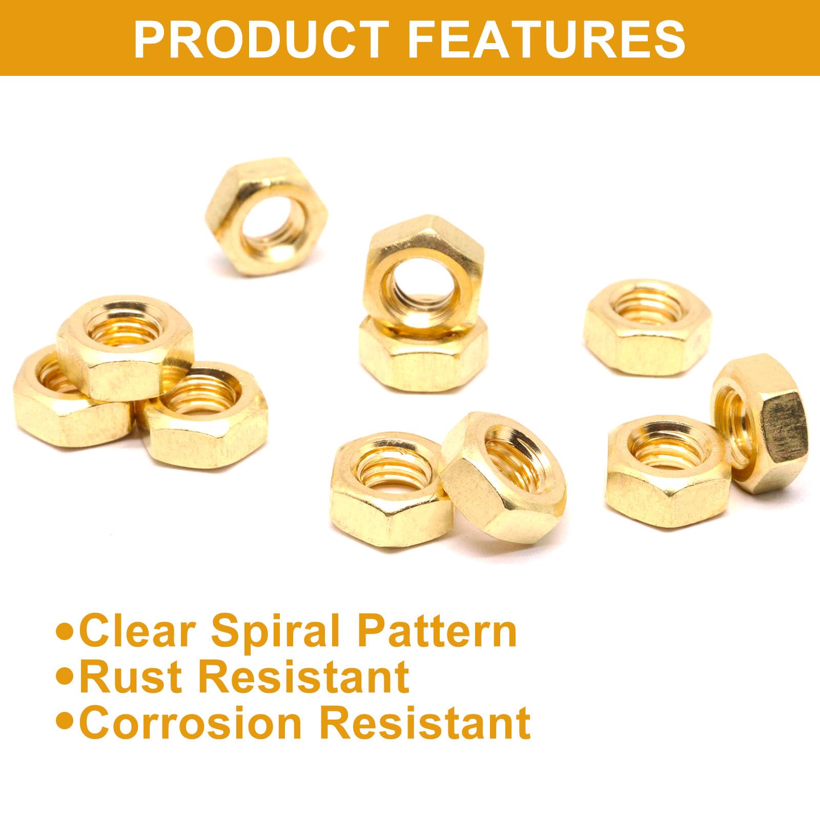 50Pcs M6 Brass Hex Nuts - Metric Fine Thread Internal Hexagon Hardware Nuts for Furniture, Electronics & DIY Projects - Corrosion Resistant Brass Fasteners