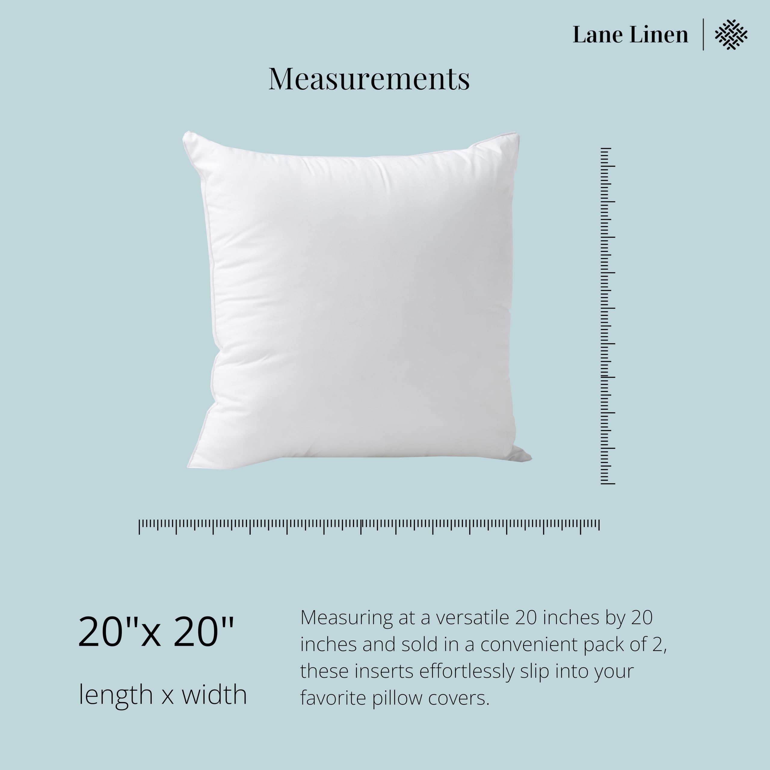 Premium 20x20 Down Alternative Pillow Inserts - Set of 2 White Square Decorative Pillows for Sofa, Bed & Living Room - Soft & Firm Support for Home Decor, Couch Throw Pillows, Guest Room Accents