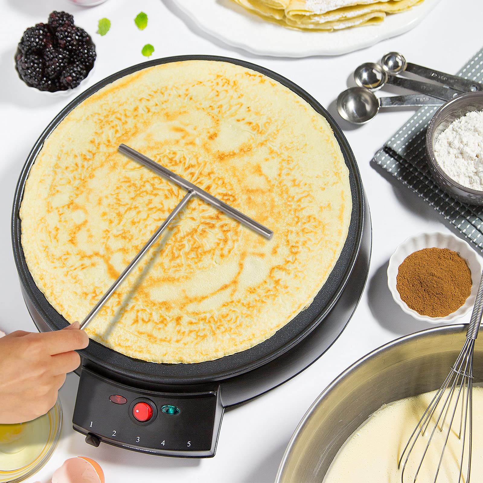 Stainless Steel Crepe Spreader & Spatula Kit - 7 Inch T-Shaped Metal Crepe Maker Tool (2Pcs Large Set) - Perfect for Making French Crepes, Pancakes & Desserts at Home or Professional Kitchens