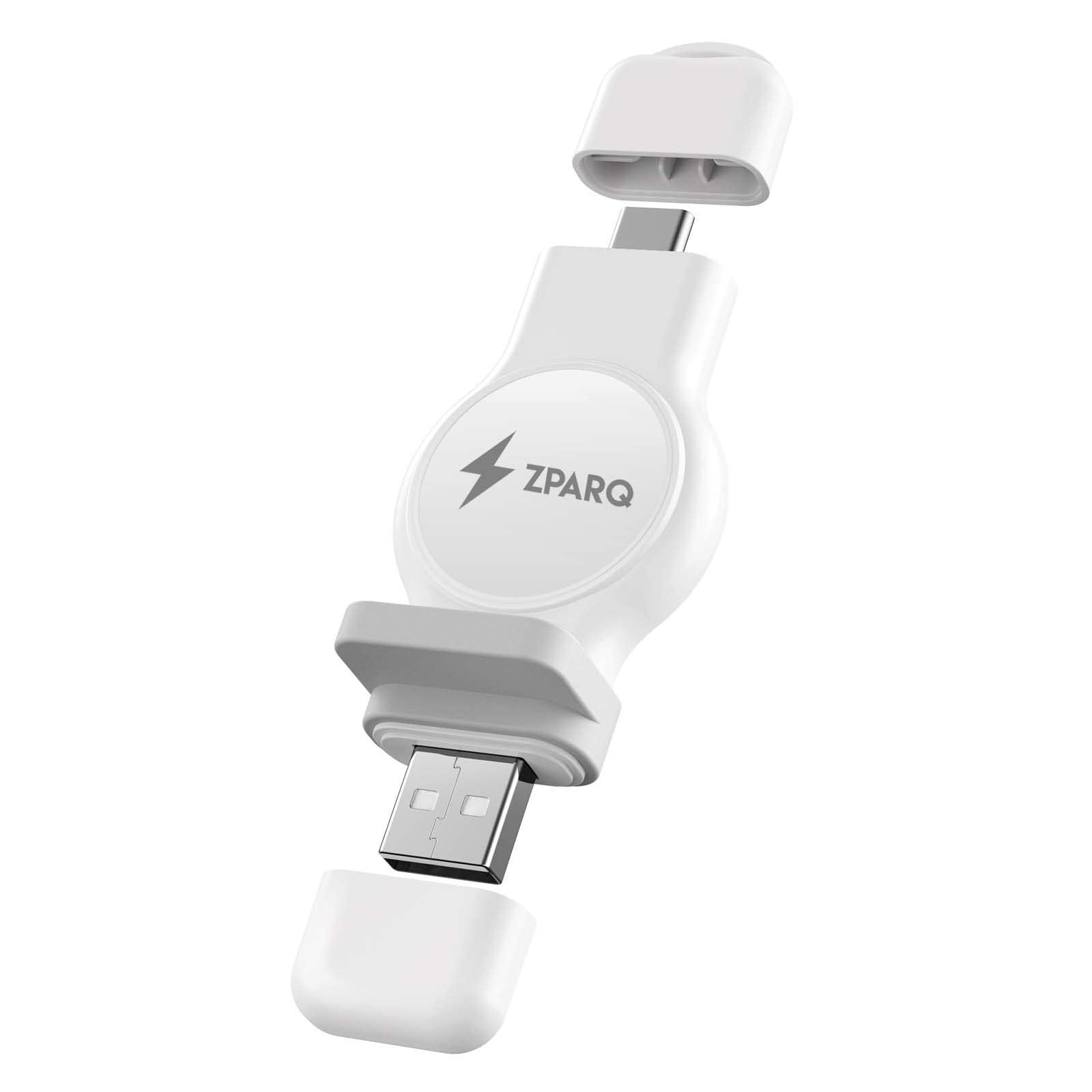 ZPARQ Wireless Apple Watch Charger - Dual USB A & USB C Charging Cable - Fast Charging for Apple Watch Series 9/8/7/6/SE - Perfect for Travel, Office & Nightstand Charging (White)