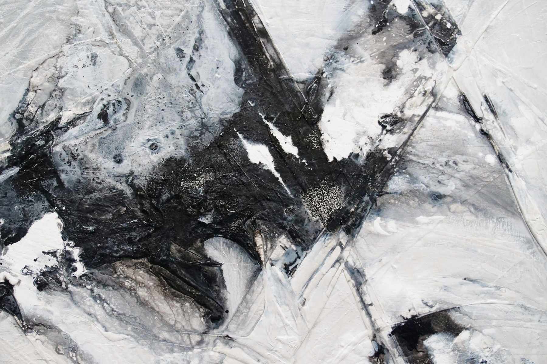 200cm x 80cm Black & White Abstract Textured Canvas Painting - Modern Wall Art for Living Room, Bedroom & Office Decor