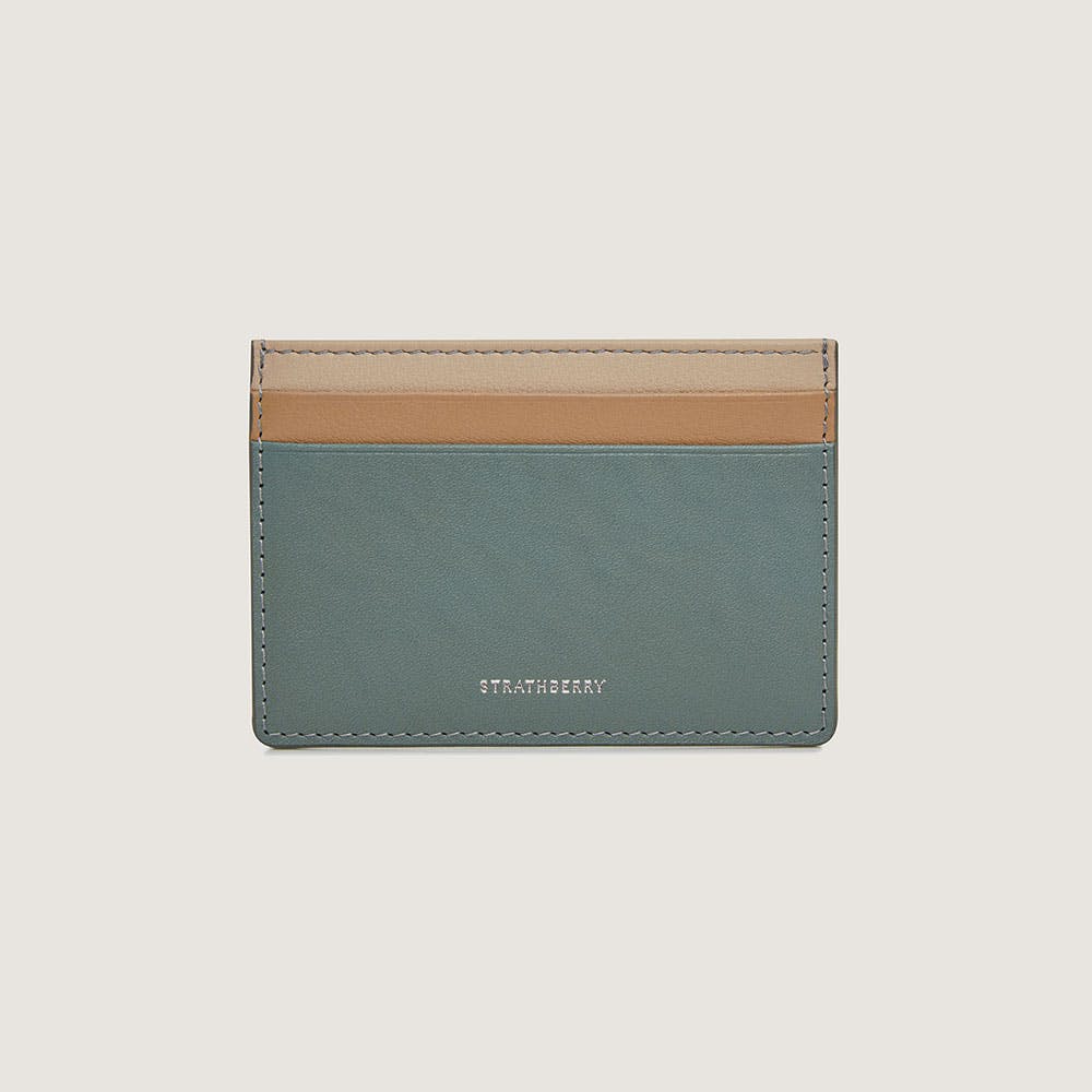 Premium Leather Cardholder - Stone Blue, Mushroom & Oat Tri-Color Slim Wallet for Men & Women | Perfect for Business Cards, Credit Cards & ID | Ideal for Office, Travel & Everyday Use