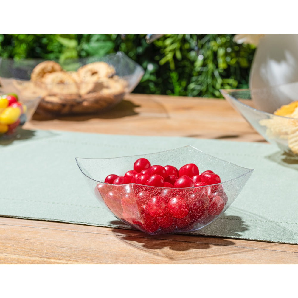 Square Silver Glitter Serving Bowls - Set of 4 | Elegant Party Dessert Bowls for Candy, Snacks, Ice Cream & Entertaining