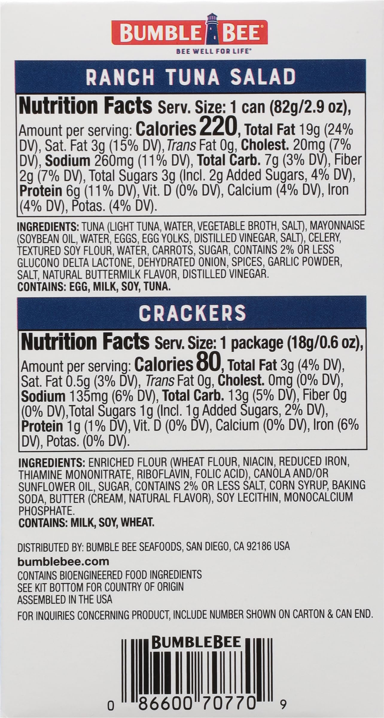Bumble Bee Ranch Tuna Salad with Crackers Kit - 12 Pack (3.5oz Each) | Wild Caught, Shelf-Stable Protein Snack | Ready-to-Eat with Spoon Included | Perfect for Office Lunch, Hiking & Emergency Food Supply
