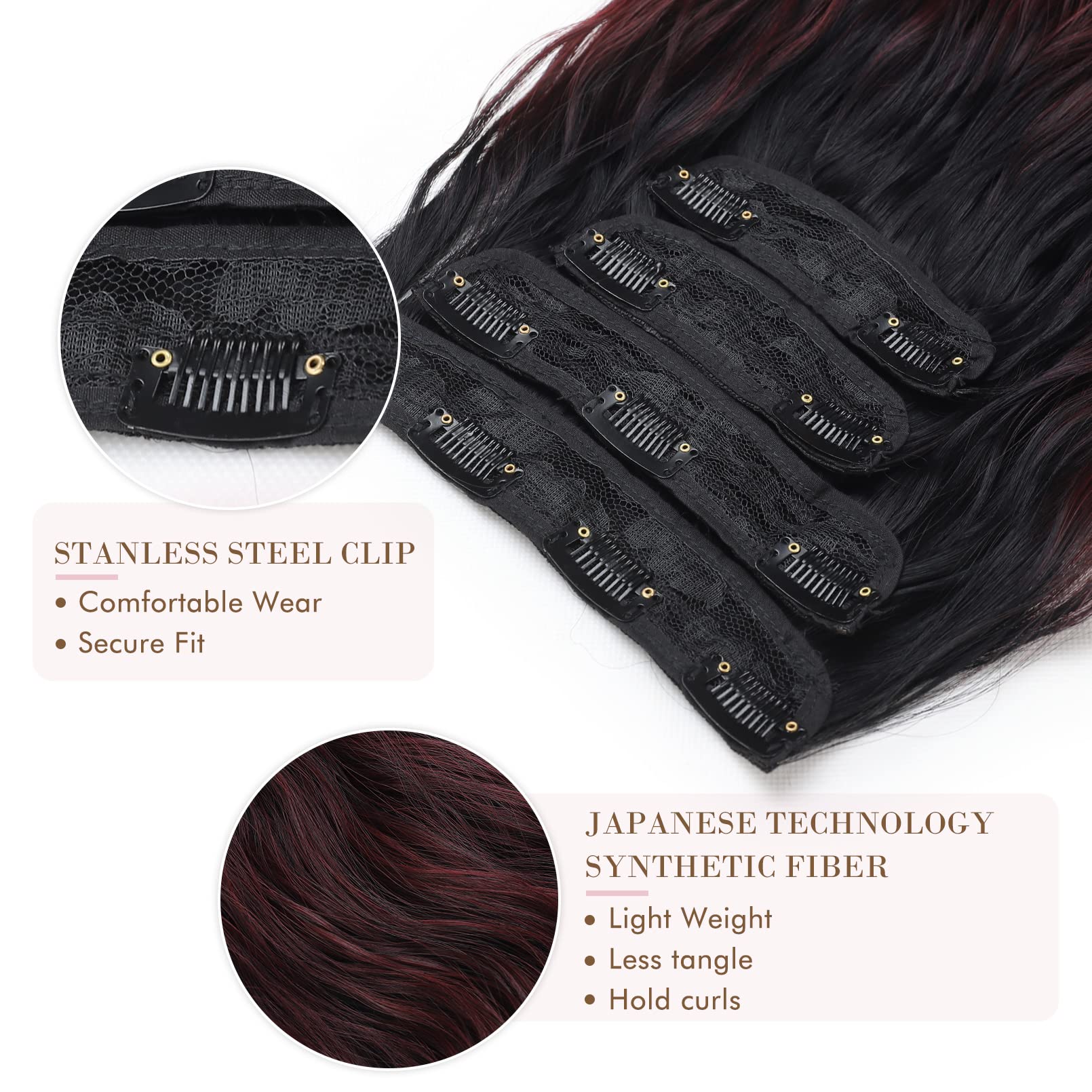 4PCS Clip-in Synthetic Hair Extensions - Long & Thick Hair Extensions for Women - Perfect for Parties, Weddings & Everyday Styling