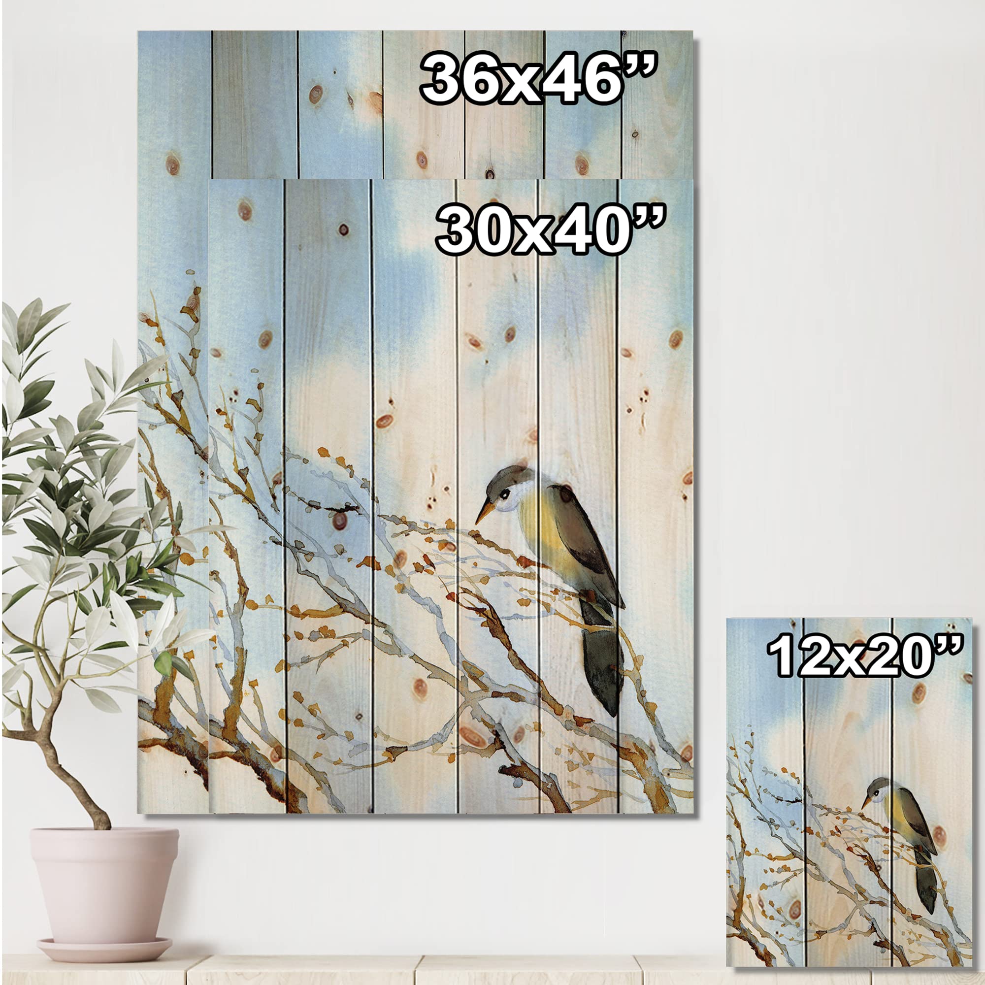Rustic Landscape Wood Wall Art - Traditional Bare Tree Design on Natural Pine Wood, Large Blue Wood Wall Decor for Living Room, Bedroom & Office