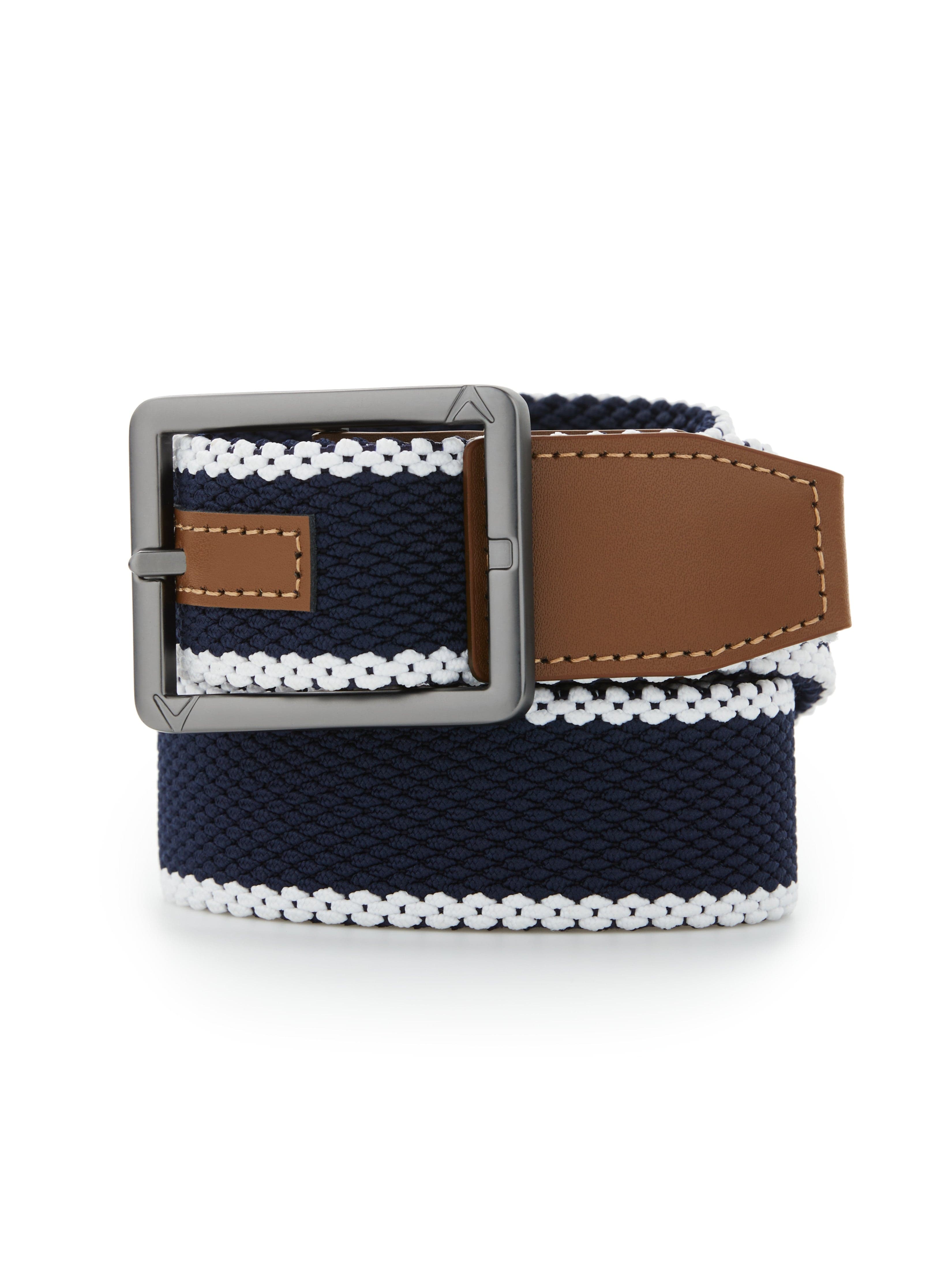 Men's Striped Stretch Belt - Adjustable Waistband for Jeans & Pants | Comfortable Elastic Dress Belt for Business Casual & Everyday Wear