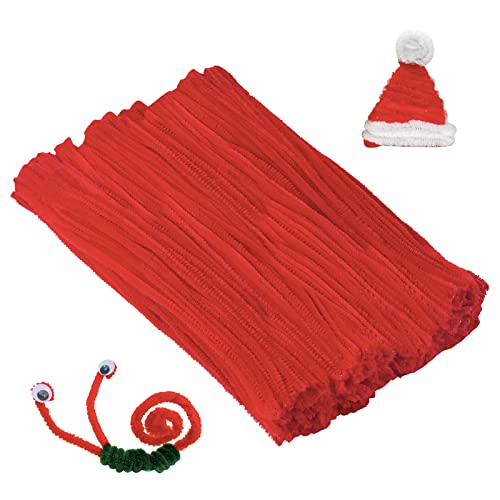 300pcs Red Pipe Cleaners Chenille Stems (6mm x 12 inch) - Soft Bendable Craft Supplies for Kids DIY, Art Projects, Classroom Activities & STEM Learning - Perfect for Floral Arrangements, Holiday Decorations & School Crafts