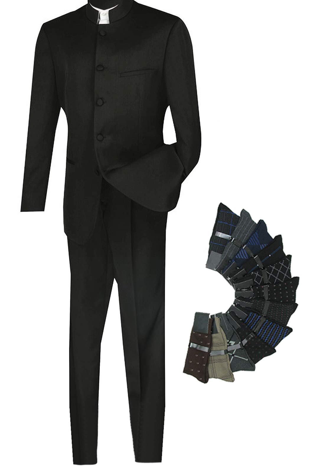 Sharp Mandarin Banded Collar Nehru Church Suit for Men with 1 Pair of Dress Socks - Perfect for Weddings, Formal Events & Special Occasions