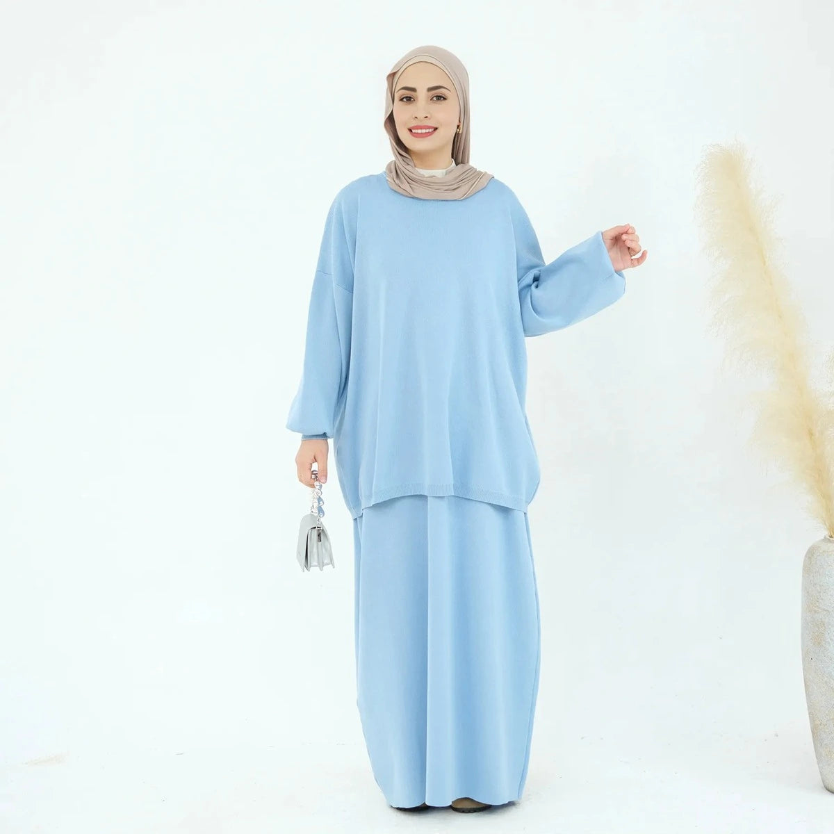 Winter Fall 2-Piece Knitted Top and Skirt Set - Modest Fashion Outfit for Women | Cozy Office Wear & Casual Street Style