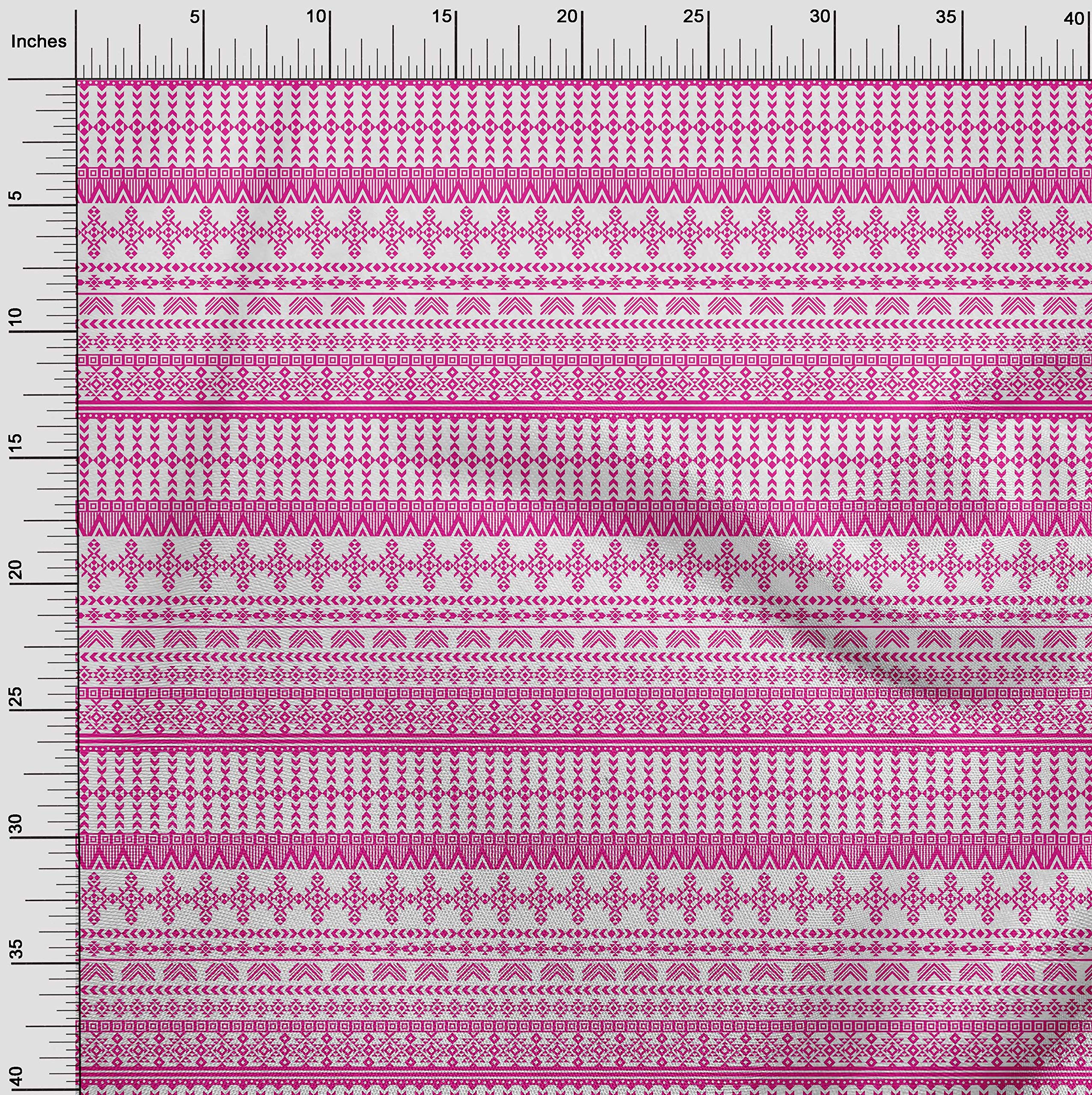oneOone Georgette Viscose Fuchsia Pink Geometric Tribal Print Fabric by The Yard - 42 Inch Wide Soft Draping Dress Material for Boho Chic Fashion & Home Decor