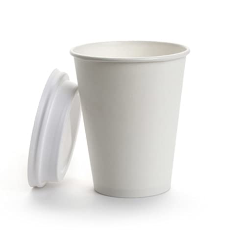 150-Pack AME D'ESSENCE 8 oz Disposable White Paper Coffee Cups with Dome Lids & Bonus Stirrers - Hot Drink Cups for Coffee, Tea, and Hot Chocolate - Perfect for Offices, Cafes, and Home Use