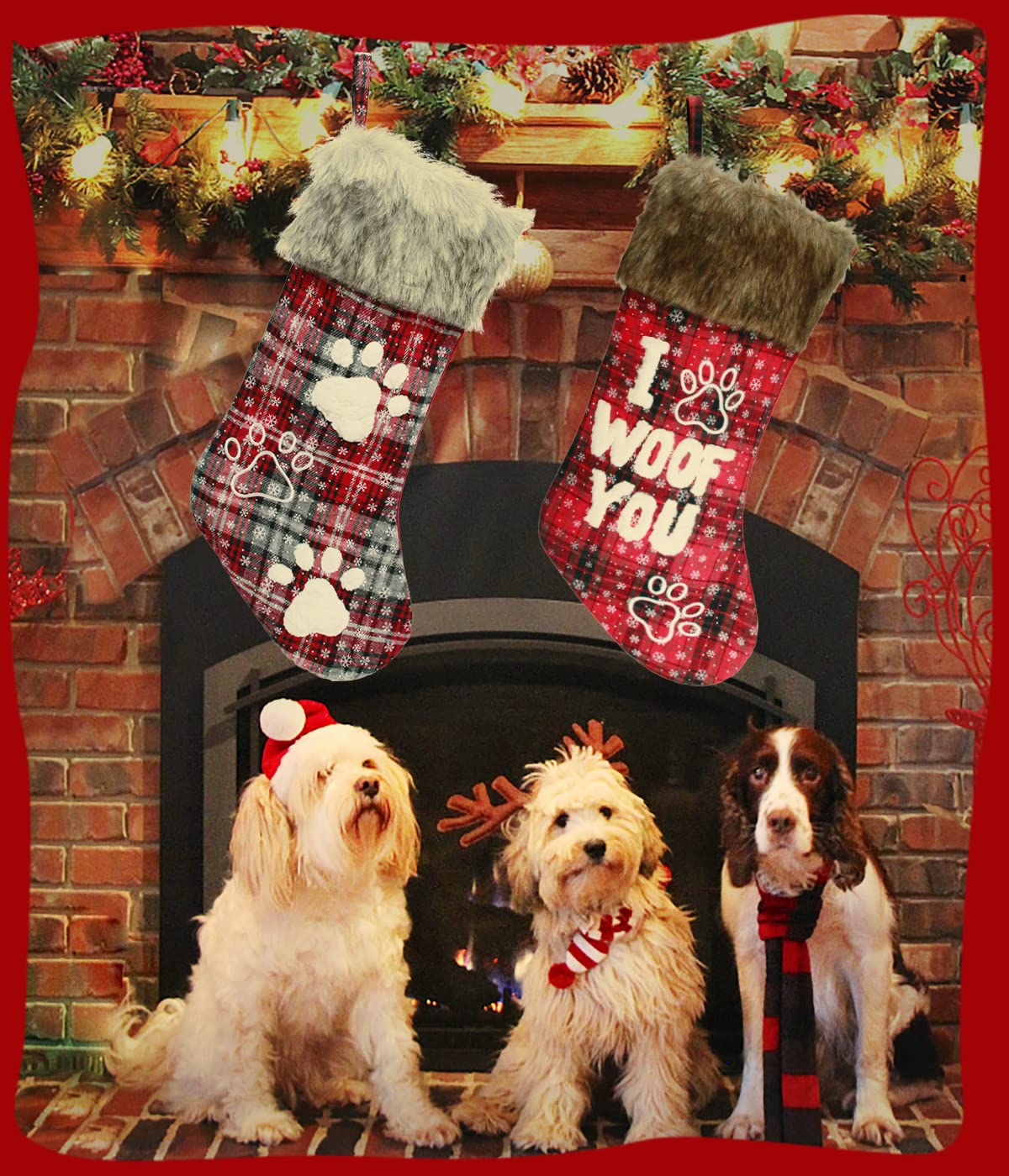 Buffalo Plaid Dog Christmas Stockings 2-Pack - 18