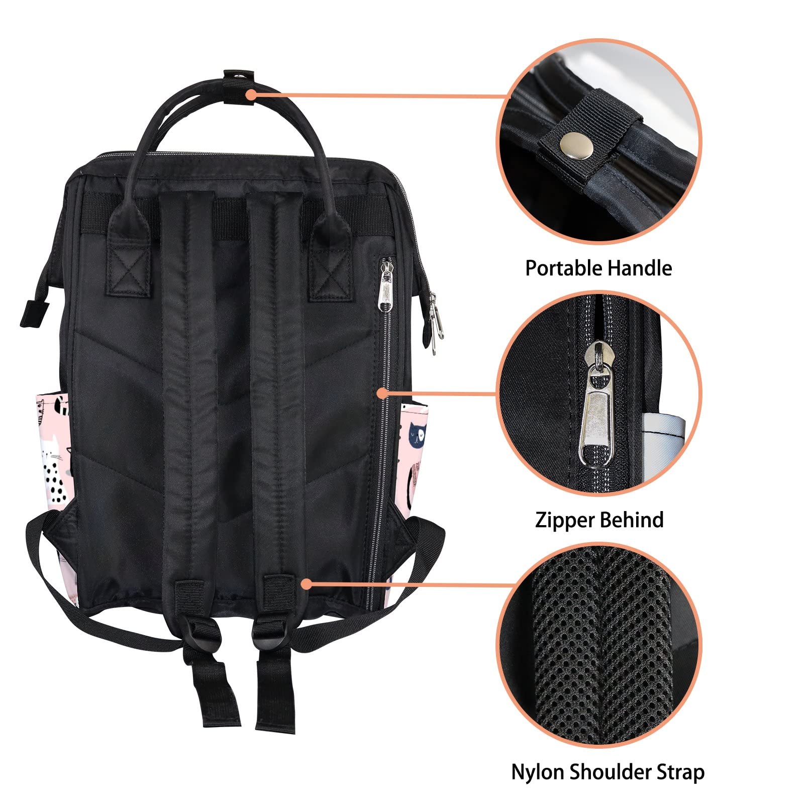 Waterproof Pink Cute Kawaii Cat Diaper Backpack - Large Capacity Baby Nappy Changing Bag with Laptop Compartment for Travel | Durable Unisex Diaper Bag for Women & Men | Perfect for Parenting, Daycare, and Family Outings