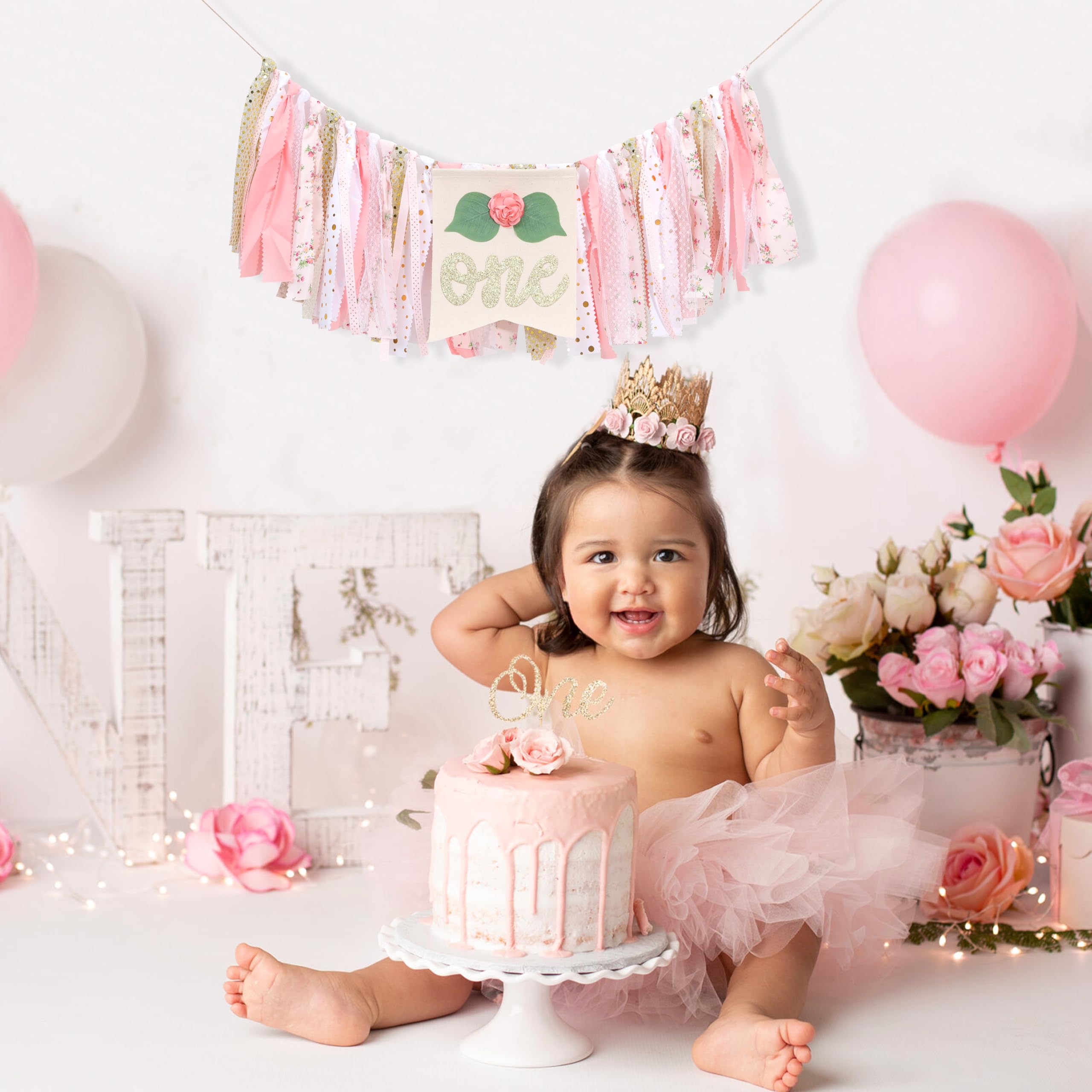 1st Birthday High Chair Banner - Baby Girl First Birthday Decorations for Photo Booth Props, Party Souvenirs & Kids Gifts | Perfect for Birthday Photoshoots, Cake Smash Sessions & Nursery Decor