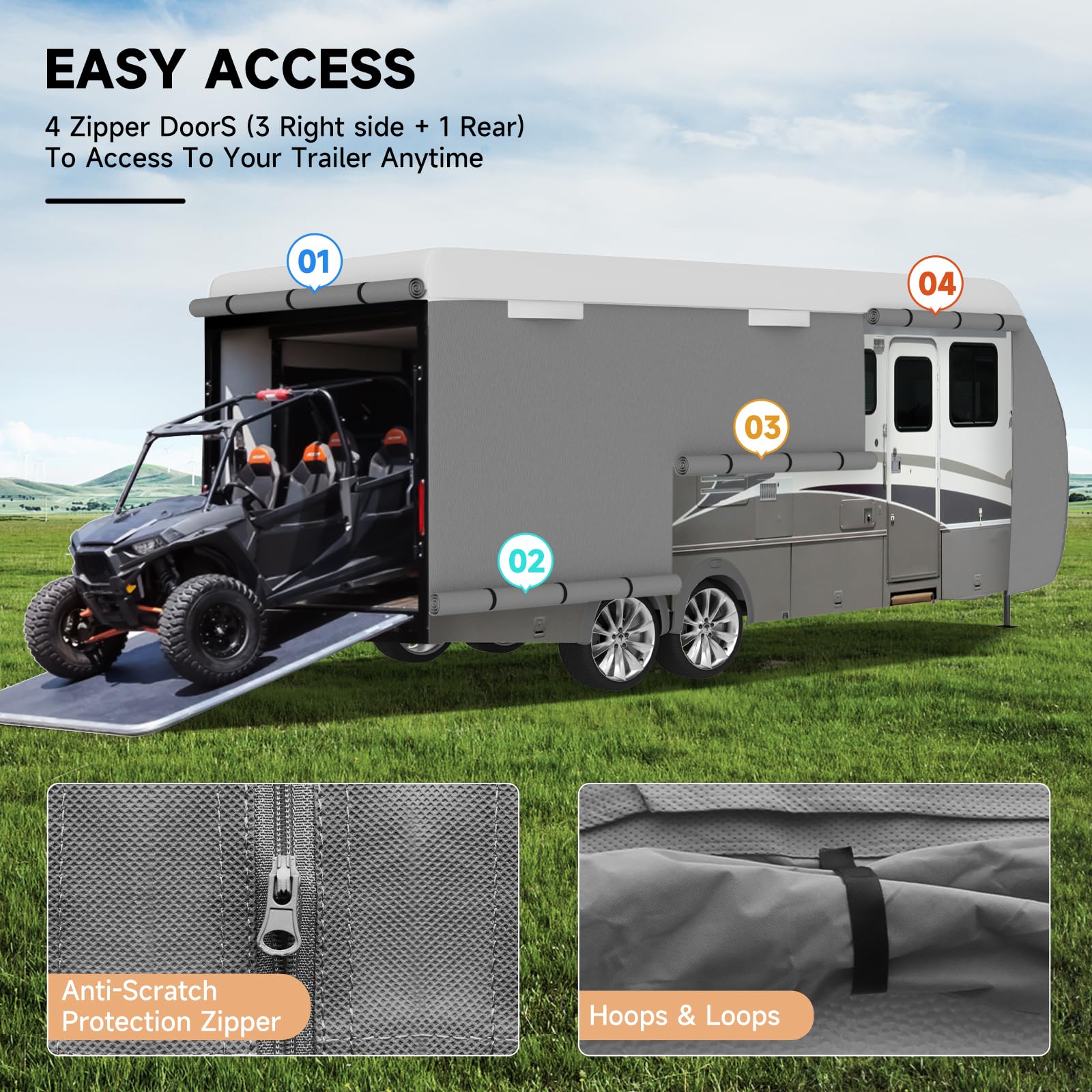 Heavy Duty 7-Layer Travel Trailer RV Cover - Waterproof & UV Resistant Camper Cover for 20'-22' RVs with 4 Tire Covers, Windproof Straps & Tongue Jack Cover | Perfect for Outdoor Storage, Winter Protection & Long-Term RV Shelter