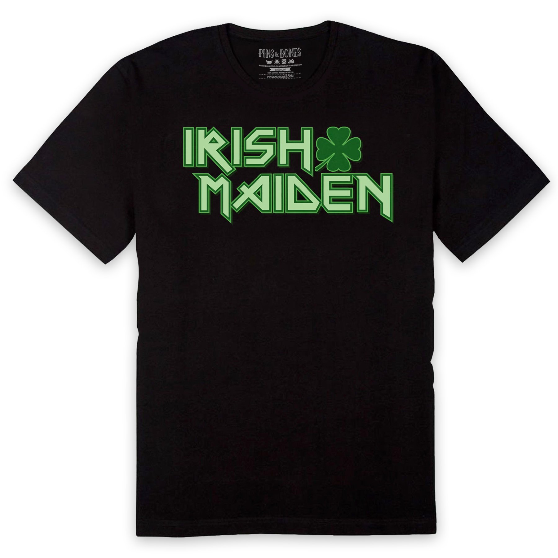 Pins & Bones St. Patrick's Day T-Shirt | Irish Maiden Heavy Metal Inspired Tee | Perfect for St. Paddy's Celebrations & Concerts