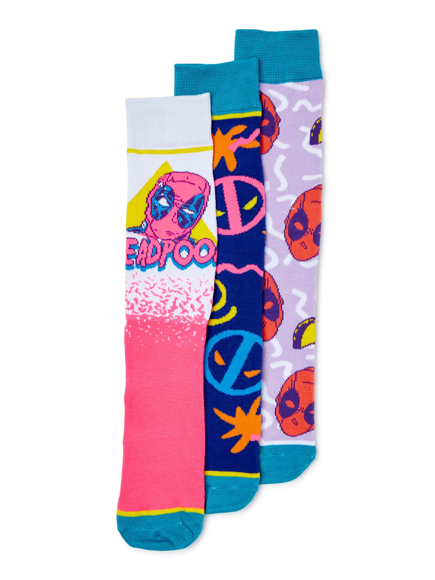 Marvel Deadpool Men's Neon 3-Pack Crew Socks - Superhero Comic Gift for Fans, Cosplay & Everyday Wear