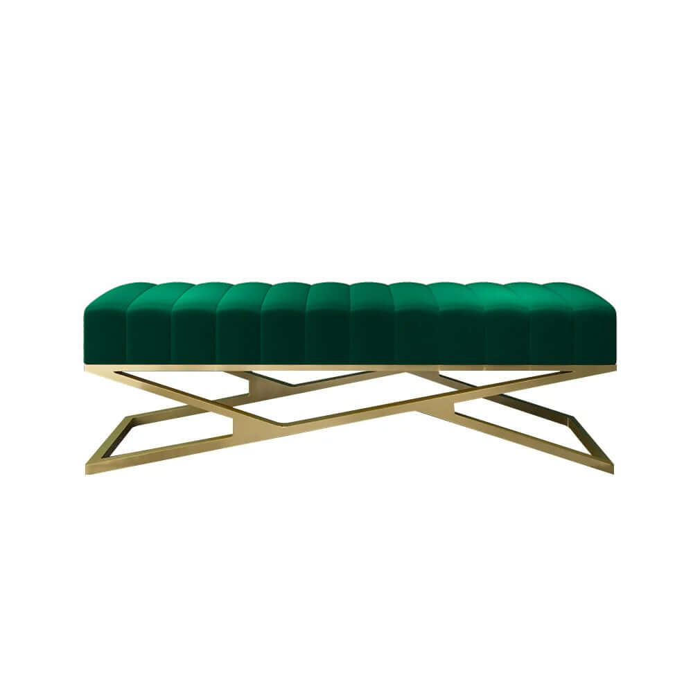 Modern Velvet Upholstered Bedroom Bench with Gold X Base - Orange Storage Ottoman for Bedroom, Living Room & Entryway - Perfect for Seating, Decor & Extra Storage