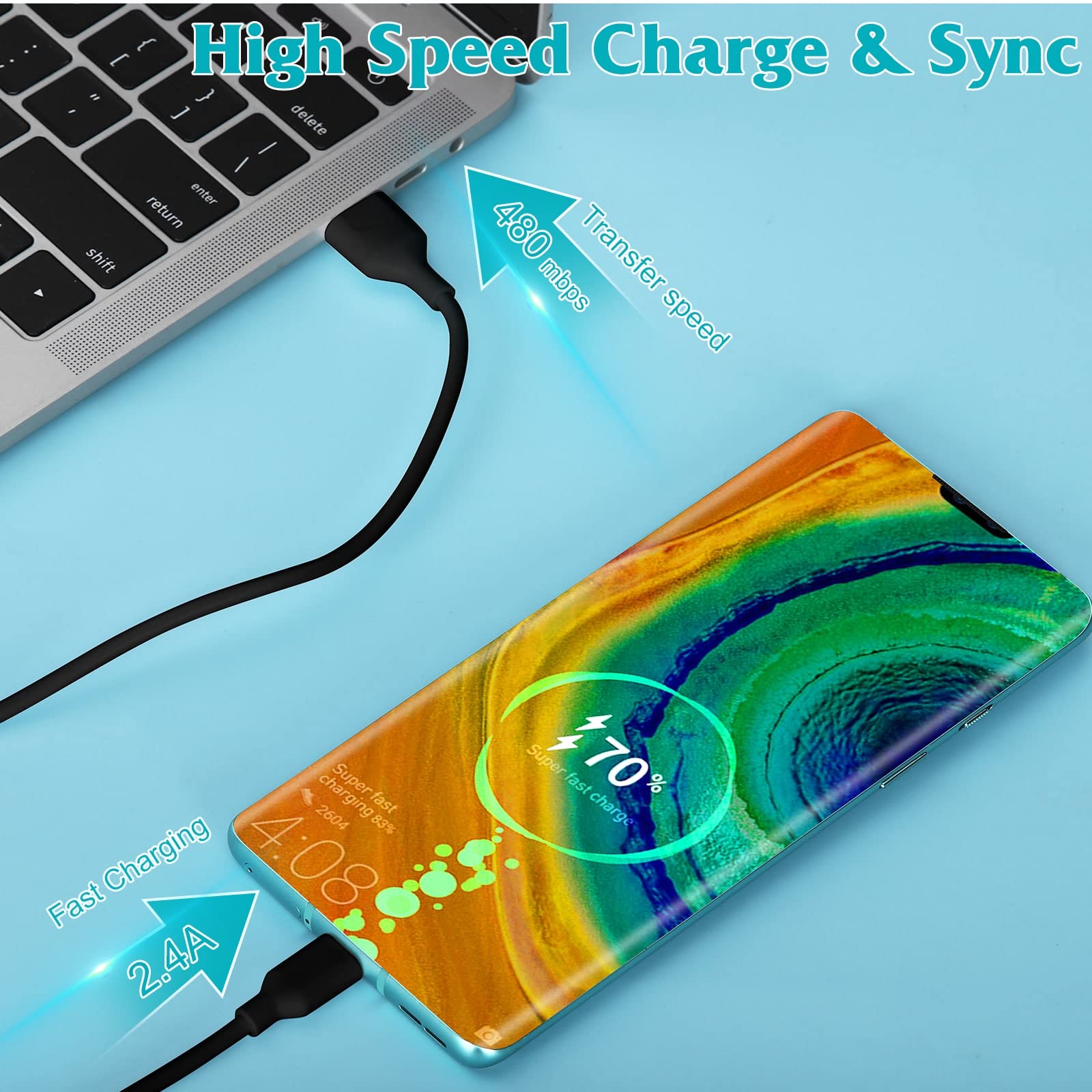 UL Listed 15W QC Fast Charger Wall Plug with 10ft USB-C Cable - Quick Charge 3.0 USB Power Adapter for Huawei Y9 Prime (2019) - Perfect for Home, Office & Travel Charging
