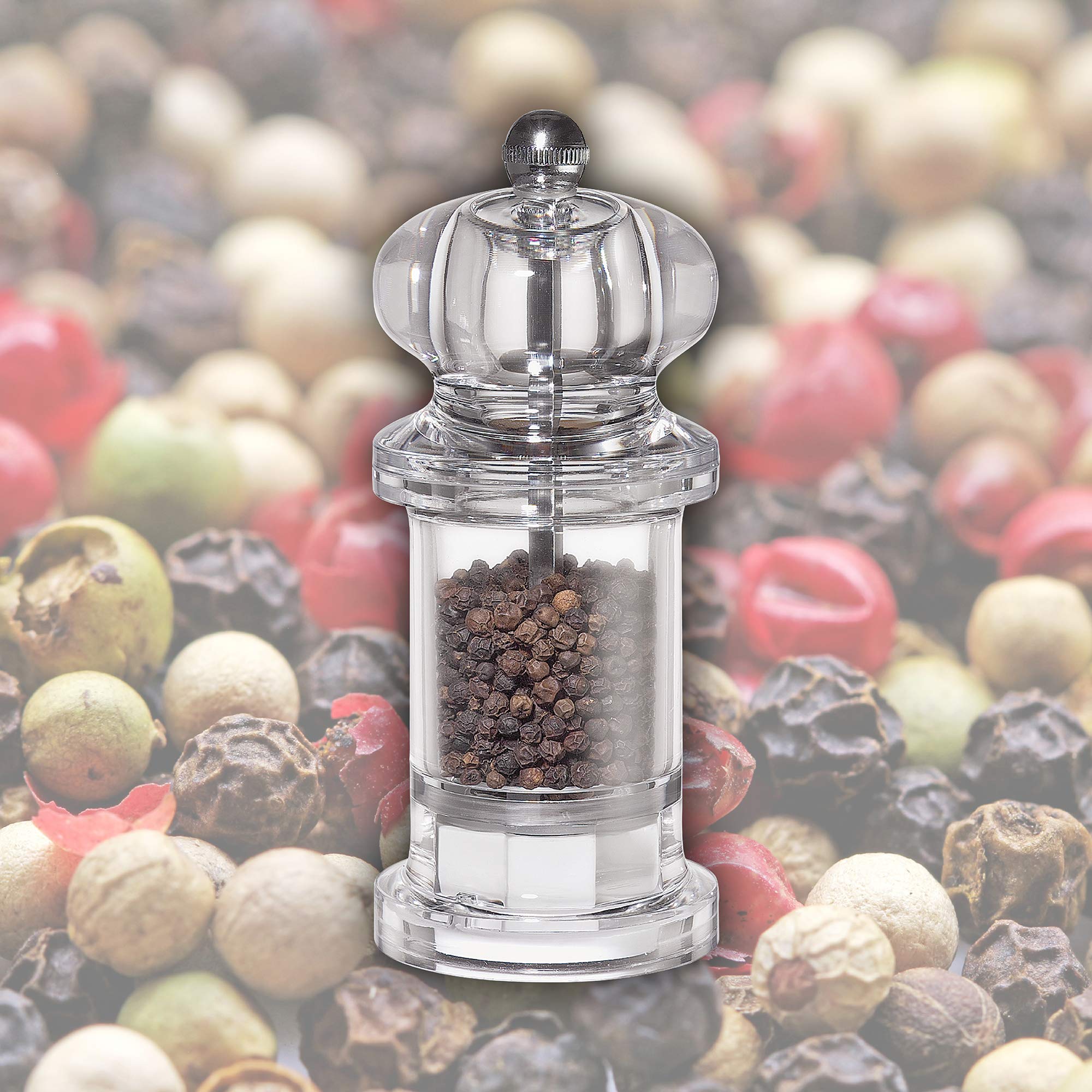 Premium 5.5-Inch Clear Acrylic Mini Pepper Grinder Mill - Classic Manual Spice Grinder for Kitchen, Dining Table & Travel - Perfect for Freshly Ground Pepper on Salads, Steaks & Pasta Dishes