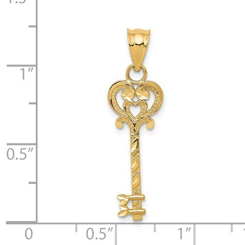 14K Yellow Gold Diamond-Cut Key Pendant Necklace for Women - Elegant Rose Jewelry Gift for Her - Perfect for Anniversary, Birthday & Valentine's Day