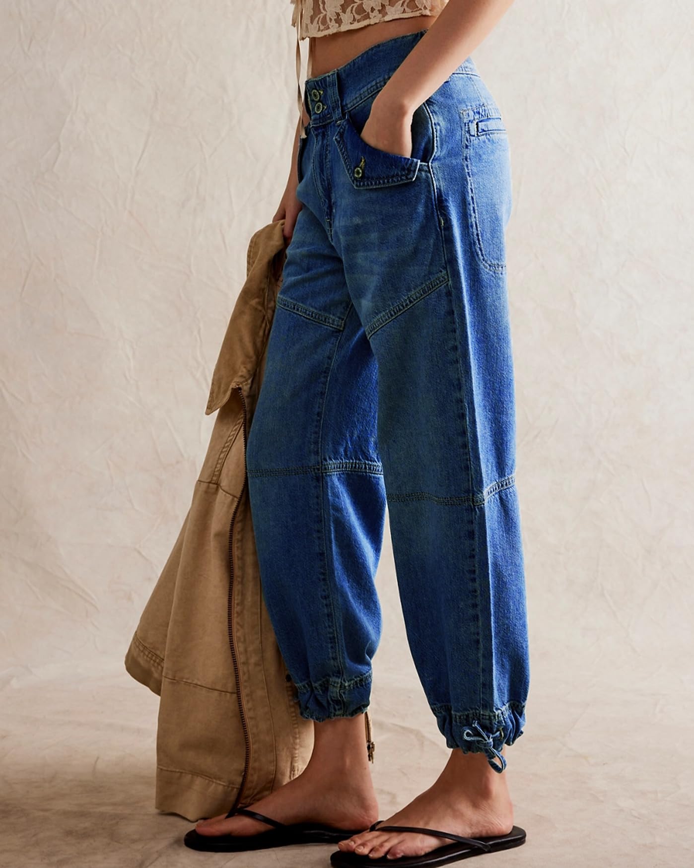 Women's Stretchy Jogger Jeans - Casual Wide Leg Cargo Pants for Everyday Wear