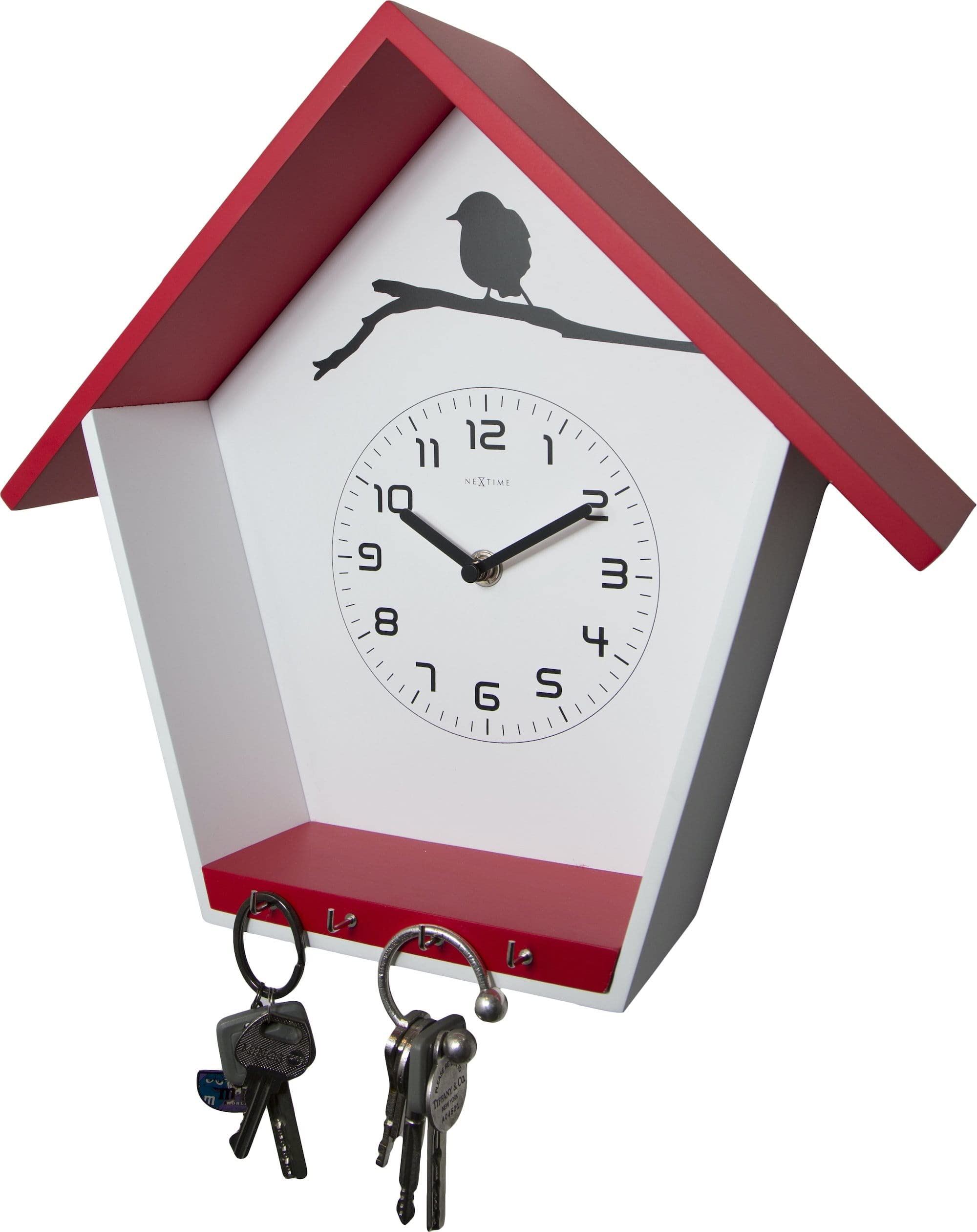 NEXTIME Cuckey Wooden Wall Clock - Red, Silent Non-Ticking, Battery Operated - Perfect for Living Room, Bedroom, Kitchen & Office Decor