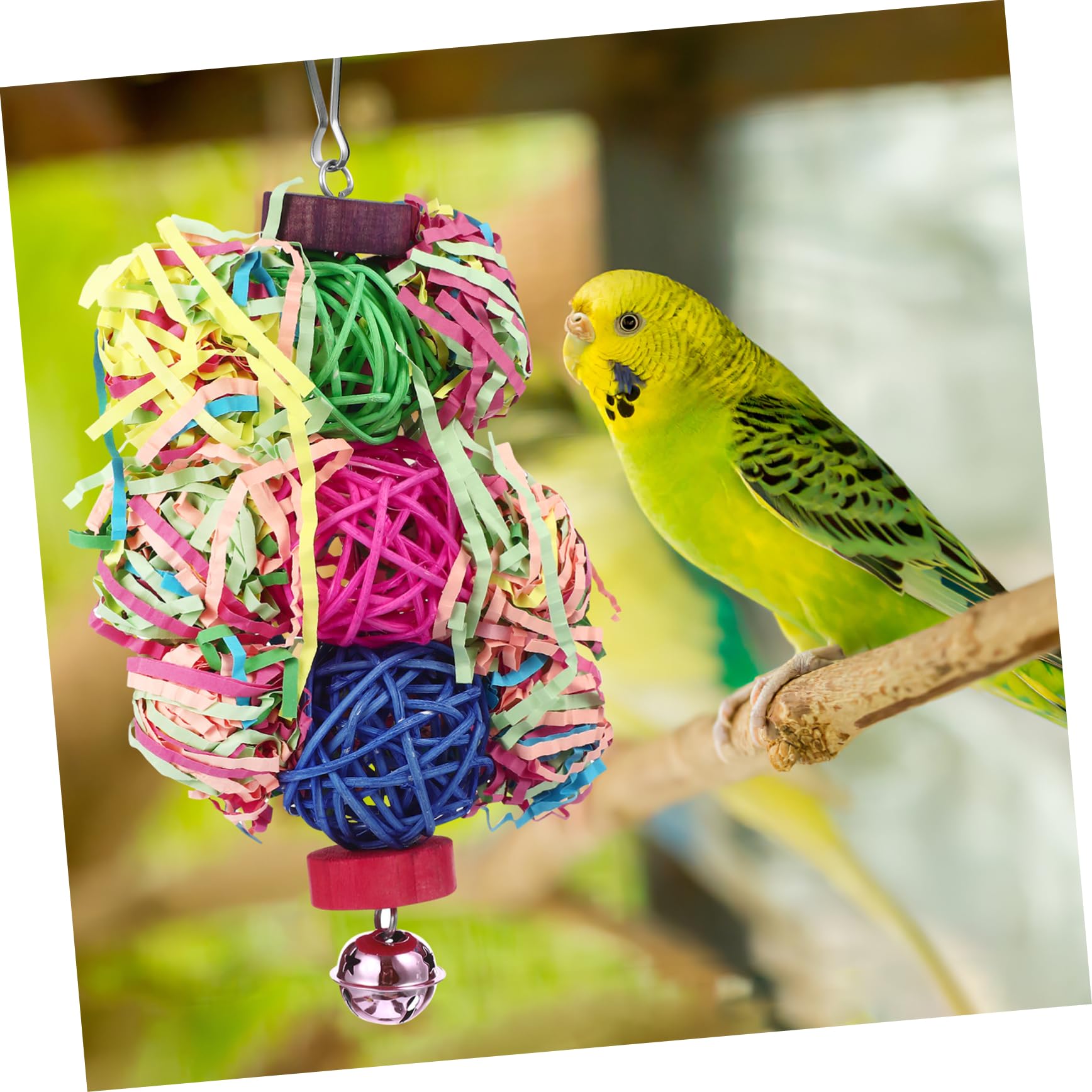Balacoo 3 Pcs Cockatiel Toys - Parrot Foraging Hanging Shredder, Chewing Perch for Macaws, Conures & African Greys - Wooden Bite Cone Tail Bird Toy for Cage Enrichment and Mental Stimulation