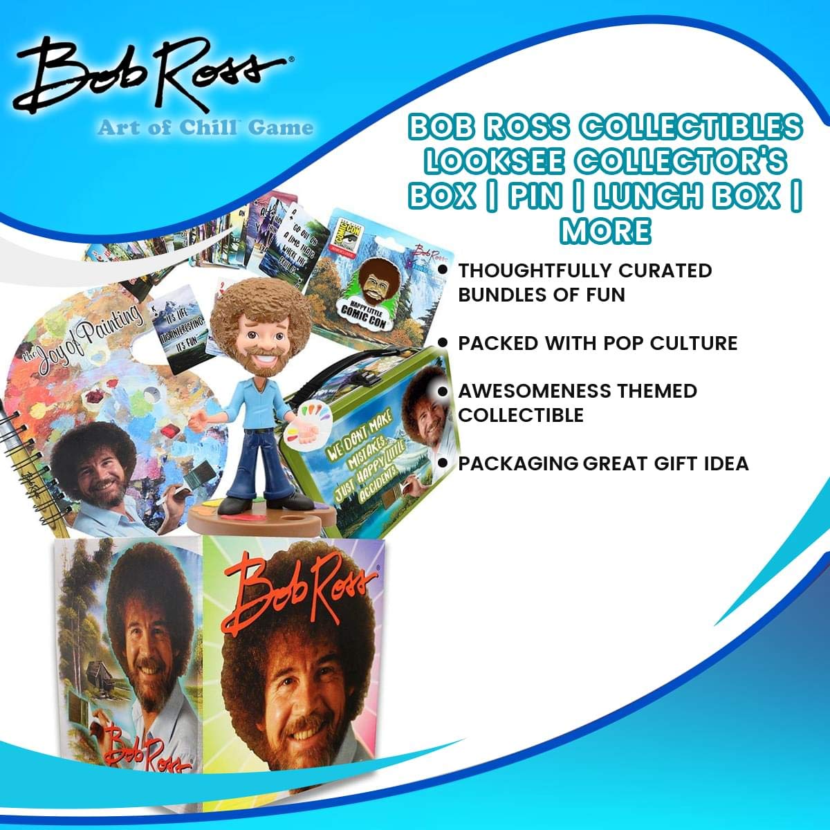 Toynk Bob Ross Collectibles Set - Looksee Collector's Box with Pin & Lunch Box | Perfect for Art Lovers & Collectors | Great Gift for Painting Enthusiasts & Home Decor