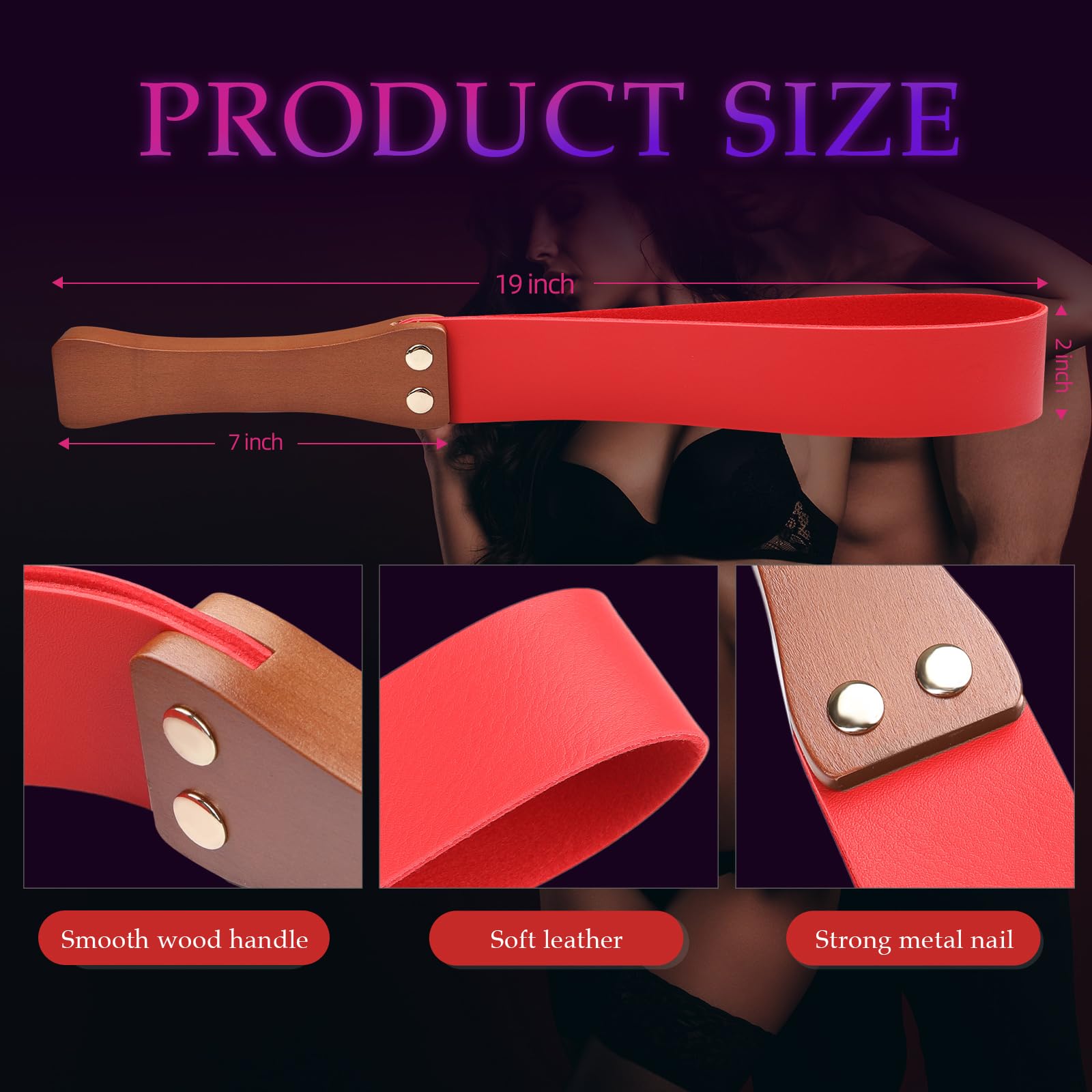 Leather BDSM Paddle Whip with Wooden Handle - Adult Spanking Toy for Couples Role Play - Sensual Bondage & Impact Play Accessory - Perfect for Bedroom Fun, BDSM Scenes & Erotic Exploration