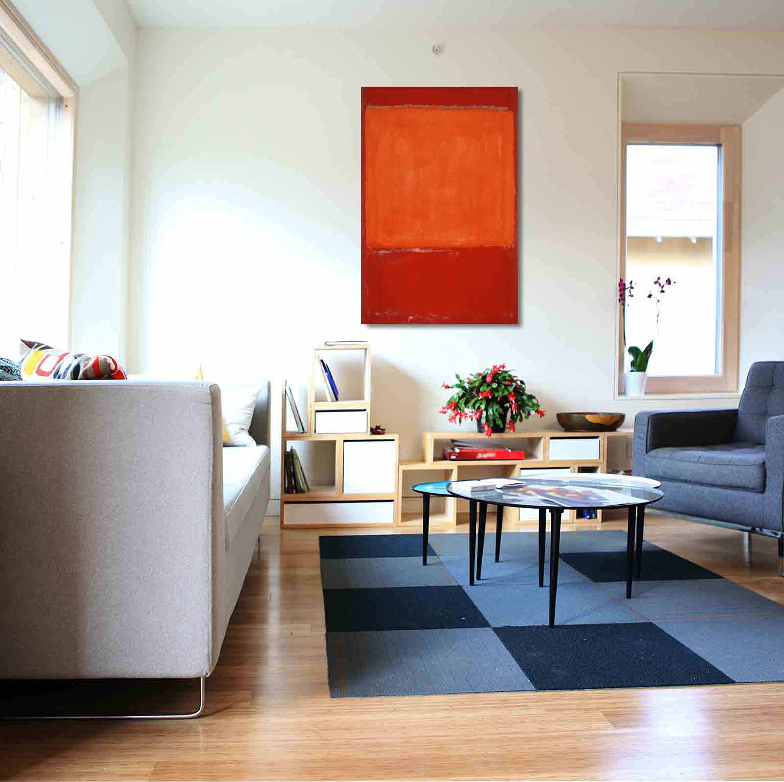 Mark Rothko Orange and Red Abstract Canvas Wall Art - Framed Ready to Hang Painting (80x120cm/31x47in) for Bedroom, Living Room, Bathroom & Farmhouse Decor - Modern Home Office Wall Decor