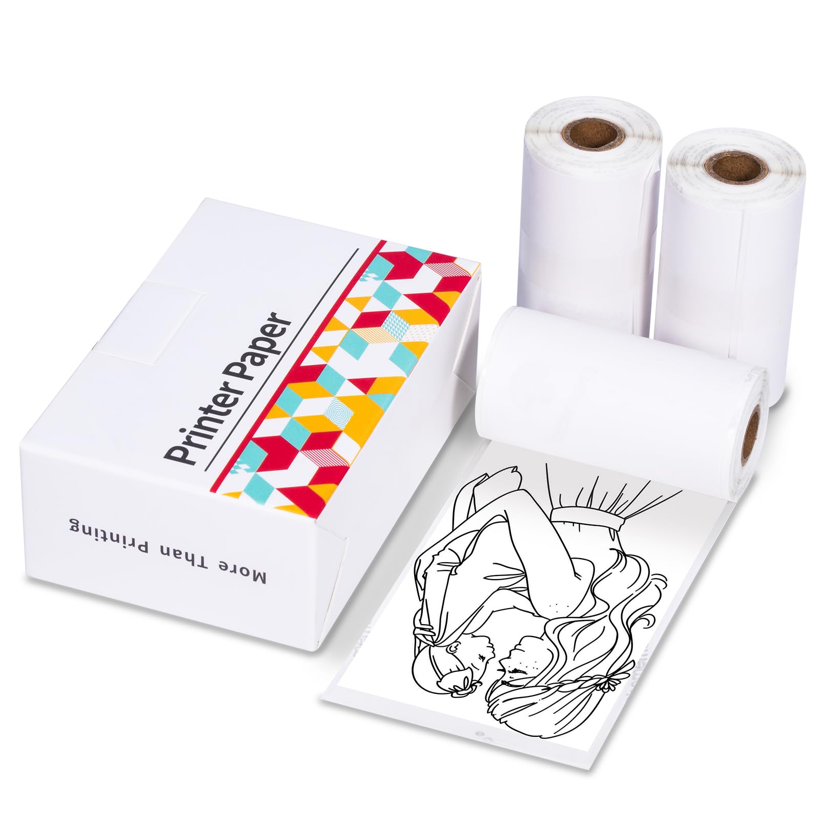 Thermal Pocket Printer Paper - White Self-Adhesive Sticker Paper for T02/M02X/M02L/Y02C/Q02 Bluetooth Mini Label Printers - 50mm x 3.5m Black on White Journal Photo Paper (3 Rolls) - Perfect for Scrapbooking, Bullet Journals & DIY Crafts