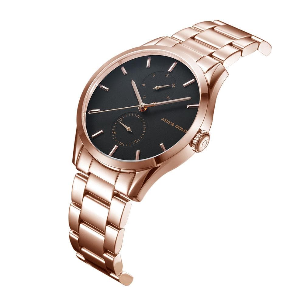 ARIES GOLD ENCHANT LIBERTY Rose Gold Stainless Steel Women's Watch L 5031 RG BK - Elegant Timepiece for Business, Party & Everyday Wear