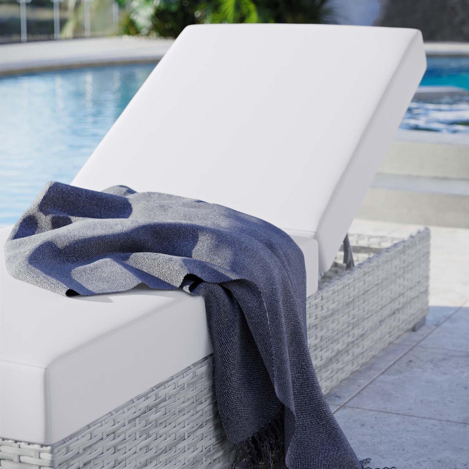 Modway Convene Outdoor Patio Chaise Lounge Chair - Light Gray White - 82.5