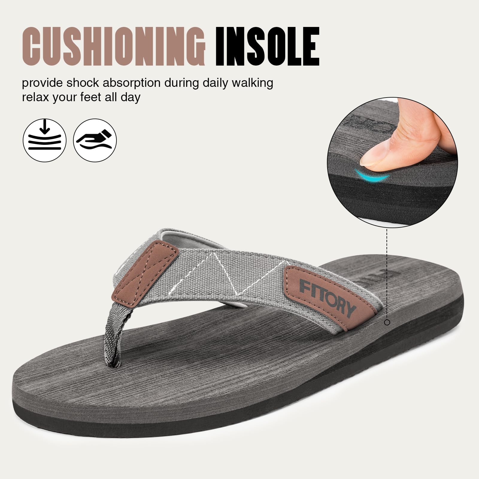 FITORY Men's Flip Flops - Comfortable Beach Sandals & Slippers for Men (Sizes 6-15) | Perfect for Pool, Vacation, and Summer Outdoor Activities