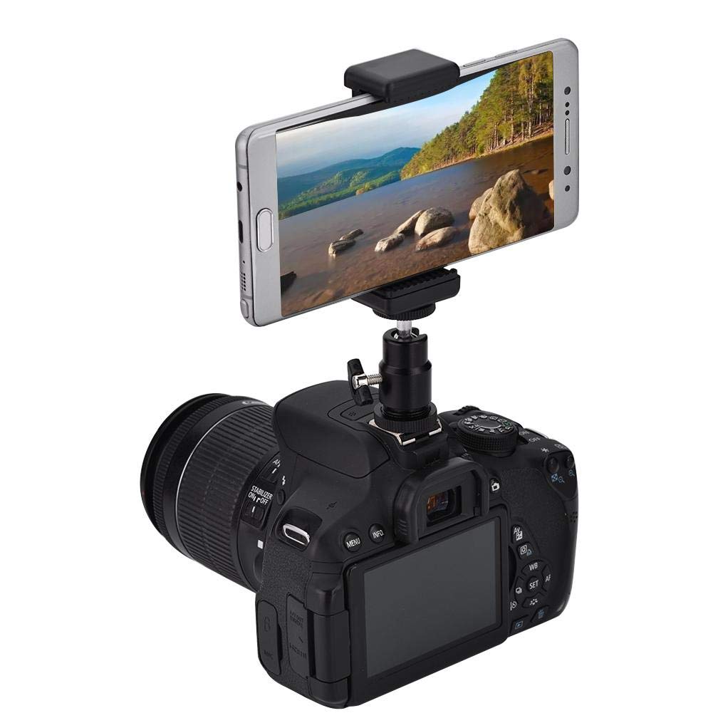 360° Rotating Metal Phone Holder Clip - Universal Tripod Adapter for Smartphones, Flashlights & Handles | Perfect for Vlogging, Live Streaming & Photography (Black)
