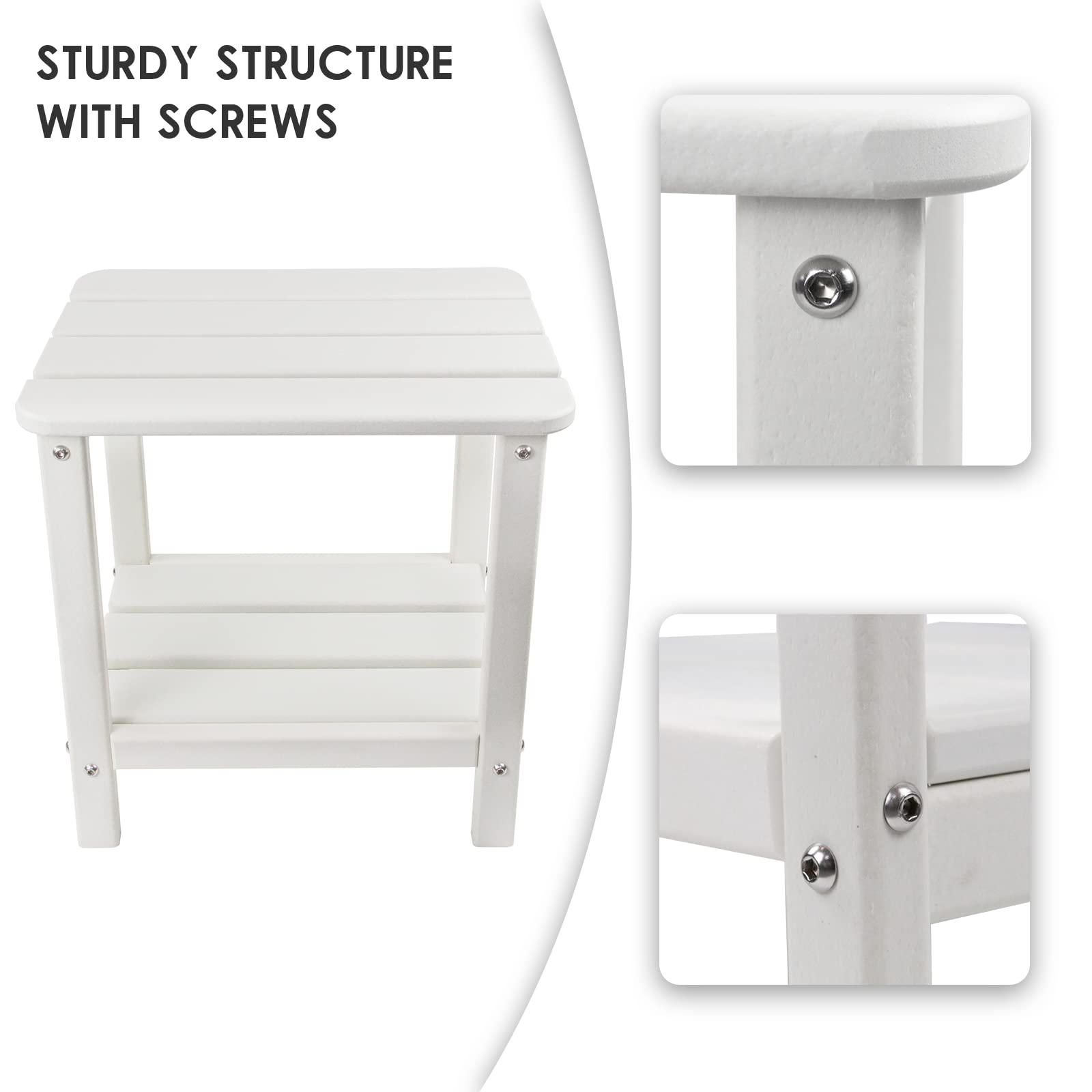 Realife Outdoor Adirondack Side Table - White Rectangular End Table for Patio, Garden, Porch & Indoor Use - Perfect for Coffee, Drinks & Decor