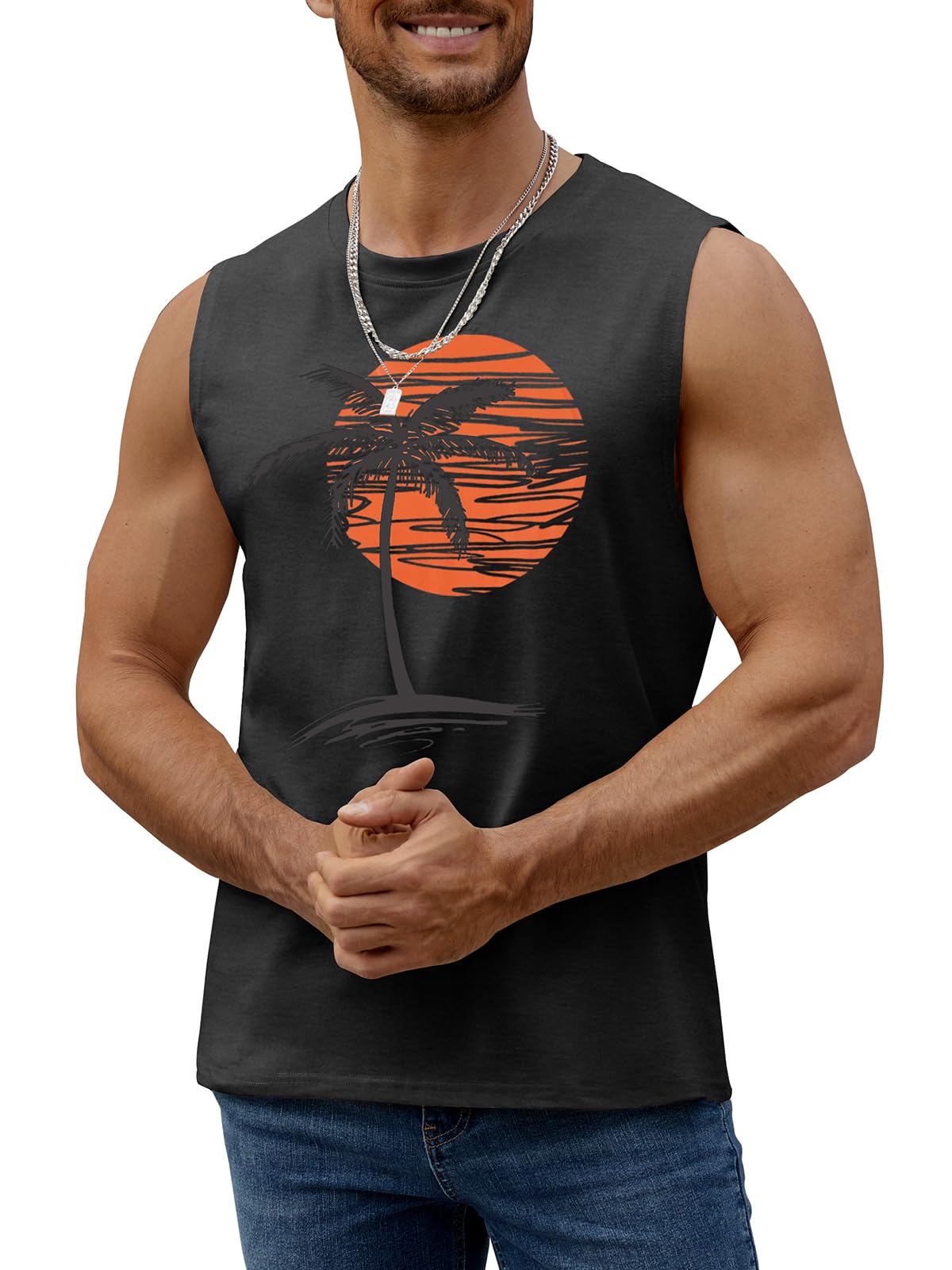 Men's Summer Beach Tank Top - Tropical Hawaiian Palm Tree Print Sleeveless Muscle Tee for Vacation, Pool Party & Casual Wear | Breathable Quick-Dry Shirt
